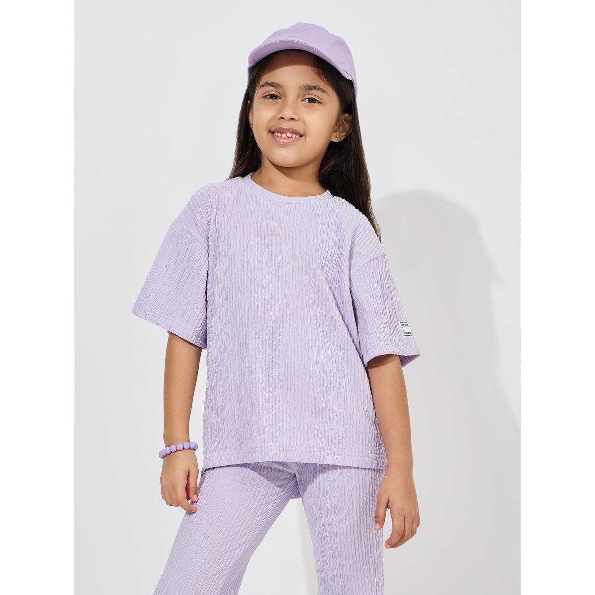 Styli Elevate Drop Shoulder Textured T-Shirt & Flared Pants Set-girls-clothing-setsandcoords-image-2