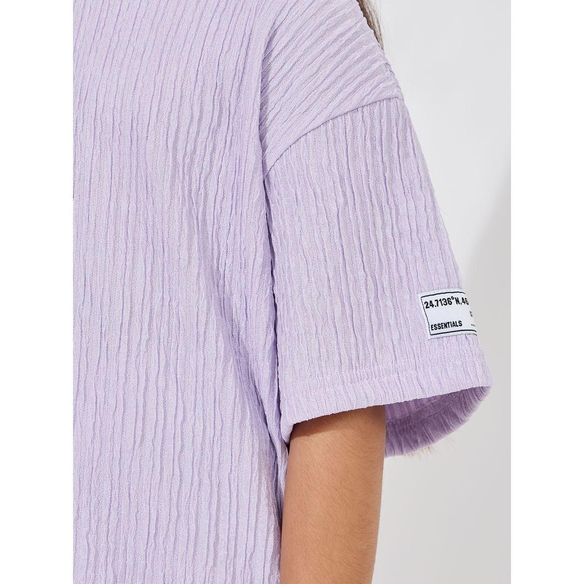 Styli Elevate Drop Shoulder Textured T-Shirt & Flared Pants Set-girls-clothing-setsandcoords-image-3