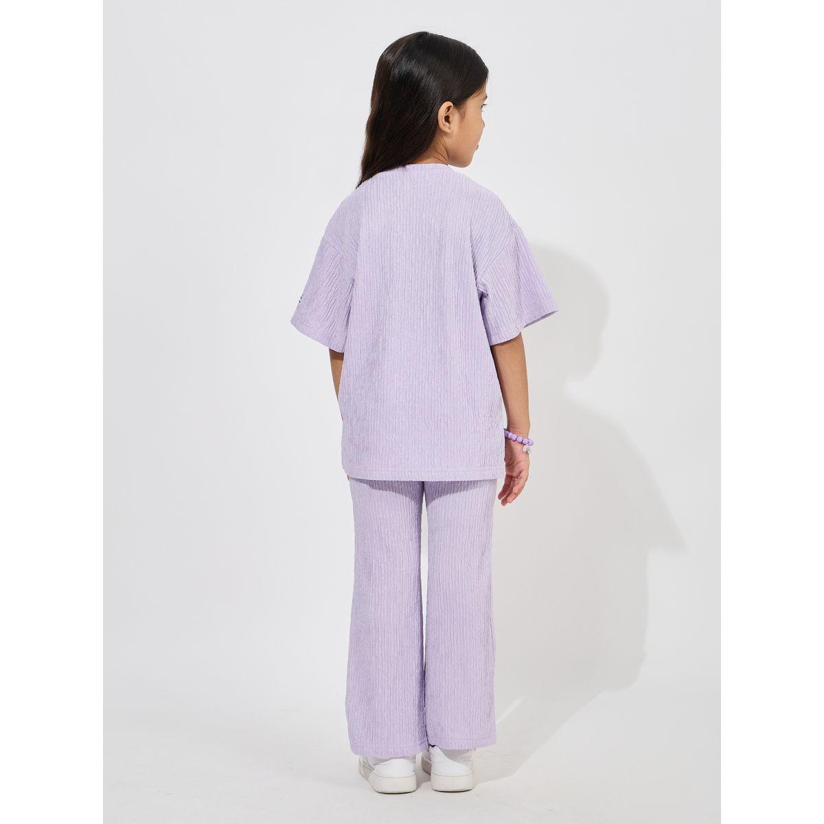Styli Elevate Drop Shoulder Textured T-Shirt & Flared Pants Set-girls-clothing-setsandcoords-image-4