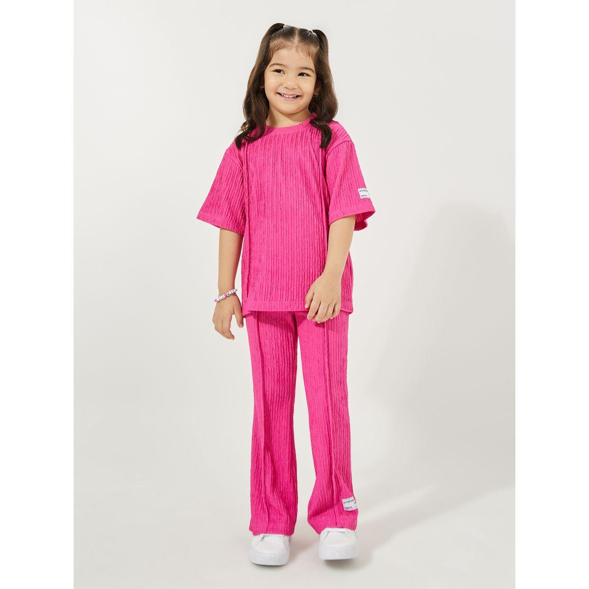 Styli Elevate Textured Knit Dropped Shoulder T-Shirt & Pants Set-girls-clothing-setsandcoords-image-1