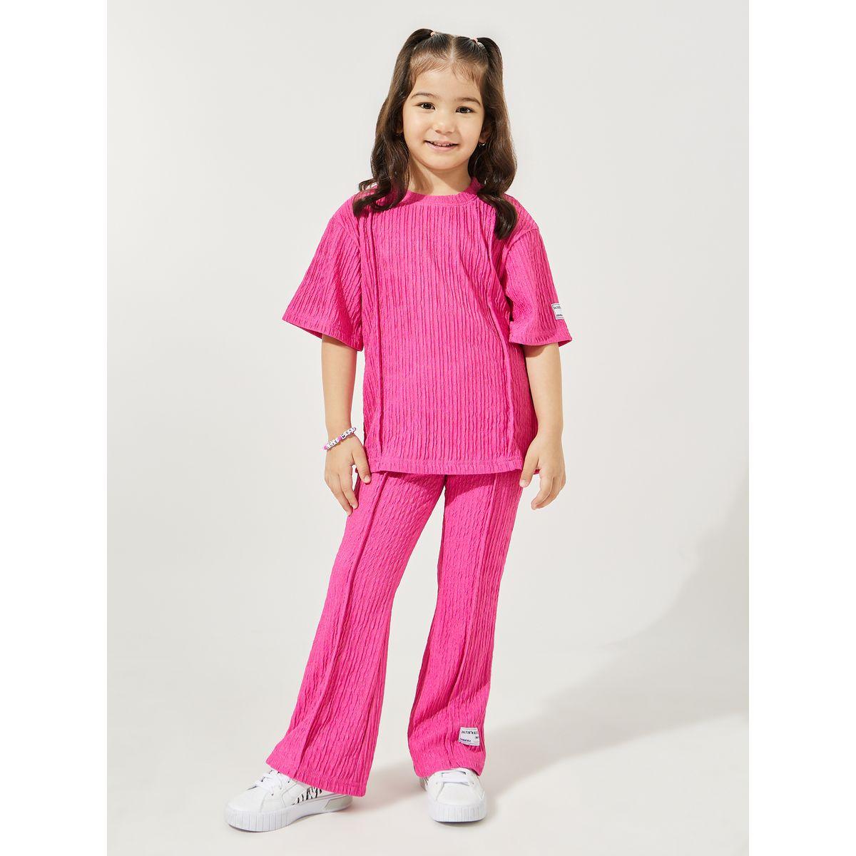 Styli Elevate Textured Knit Dropped Shoulder T-Shirt & Pants Set-girls-clothing-setsandcoords-image-2