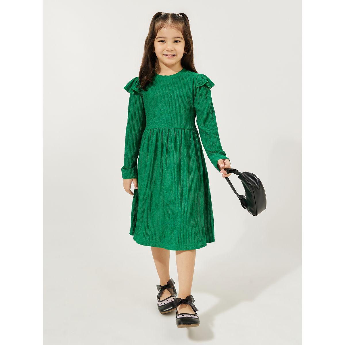 Styli Elevate Ruffle Detail Textured A-Line Dress-girls-clothing-dressesandjumpsuits-image-1