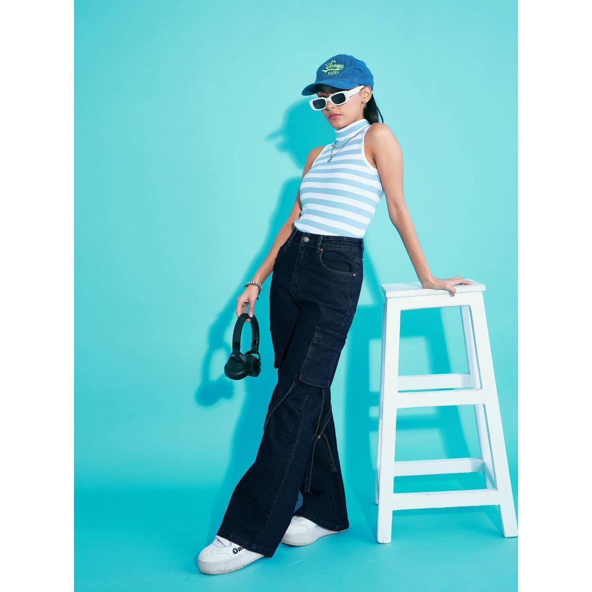 Noh-Voh X Styli  Solid Acid Wash Side Pocket Cargo Jeans-girls-clothing-bottoms-jeansandjeggings-image-1