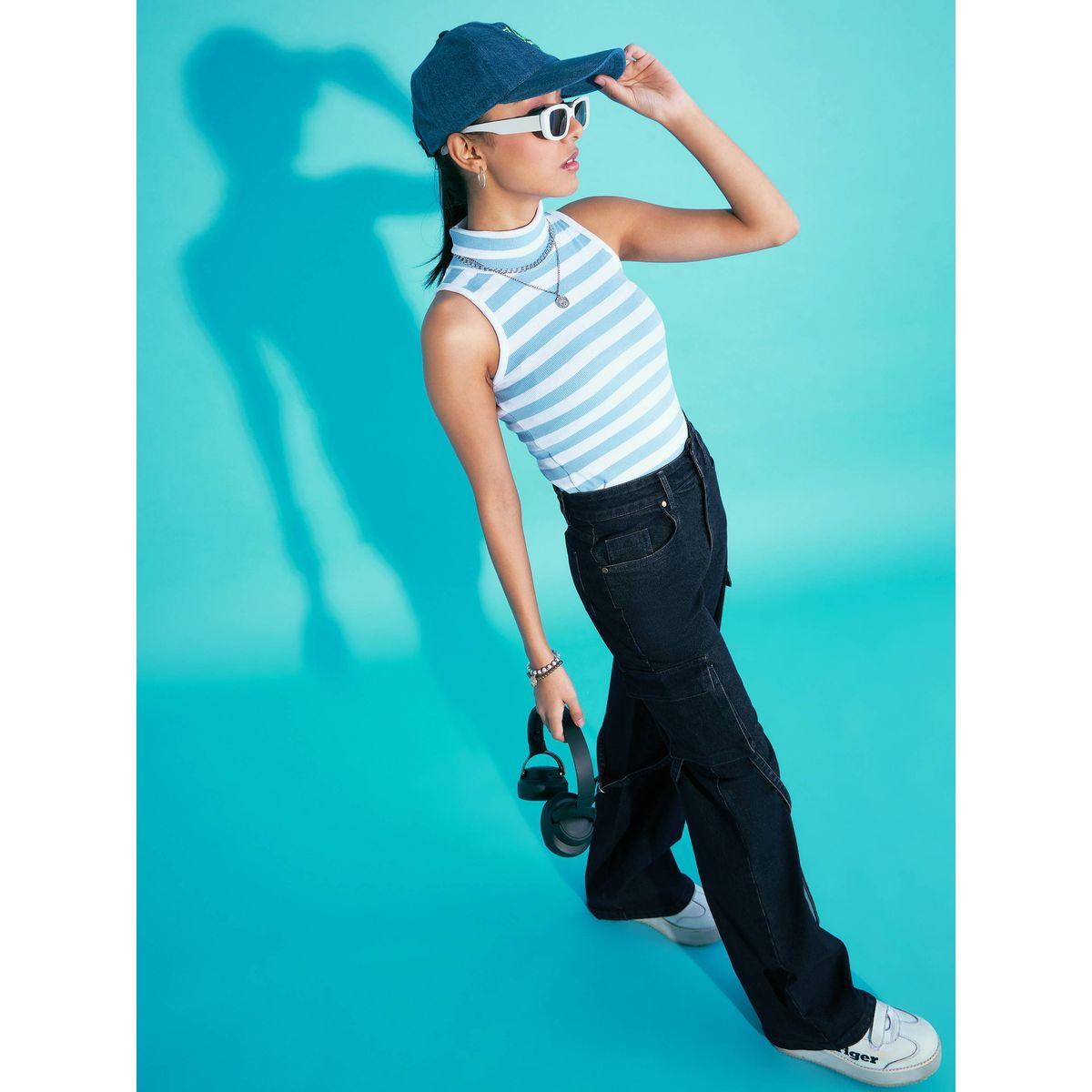 Noh-Voh X Styli  Solid Acid Wash Side Pocket Cargo Jeans-girls-clothing-bottoms-jeansandjeggings-image-5