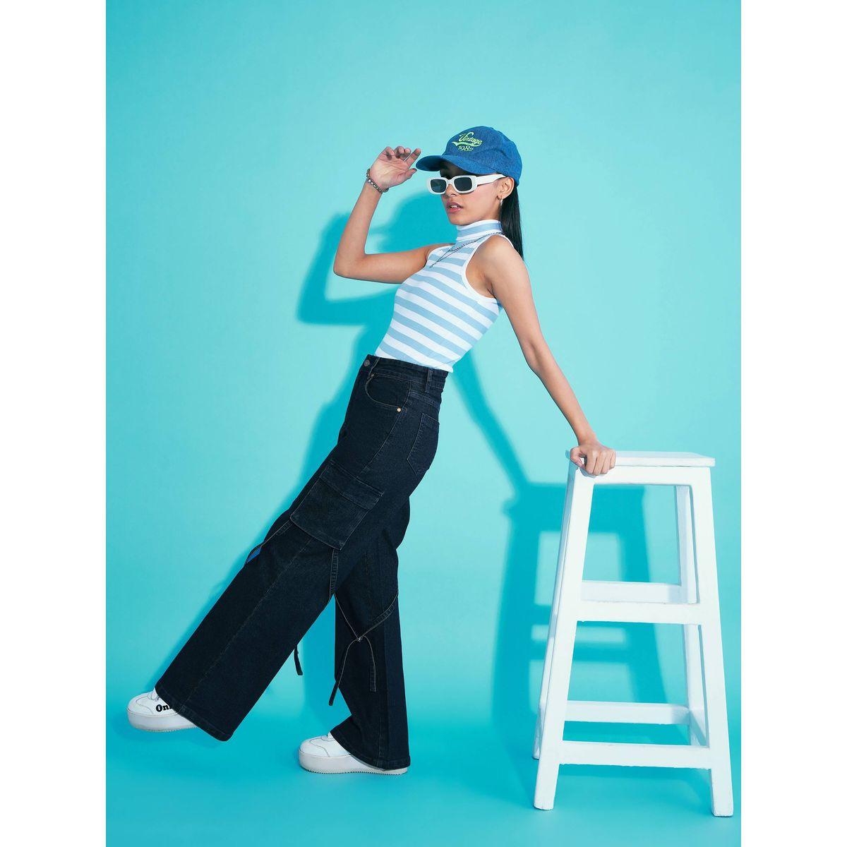 Noh-Voh X Styli  Solid Acid Wash Side Pocket Cargo Jeans-girls-clothing-bottoms-jeansandjeggings-image-6