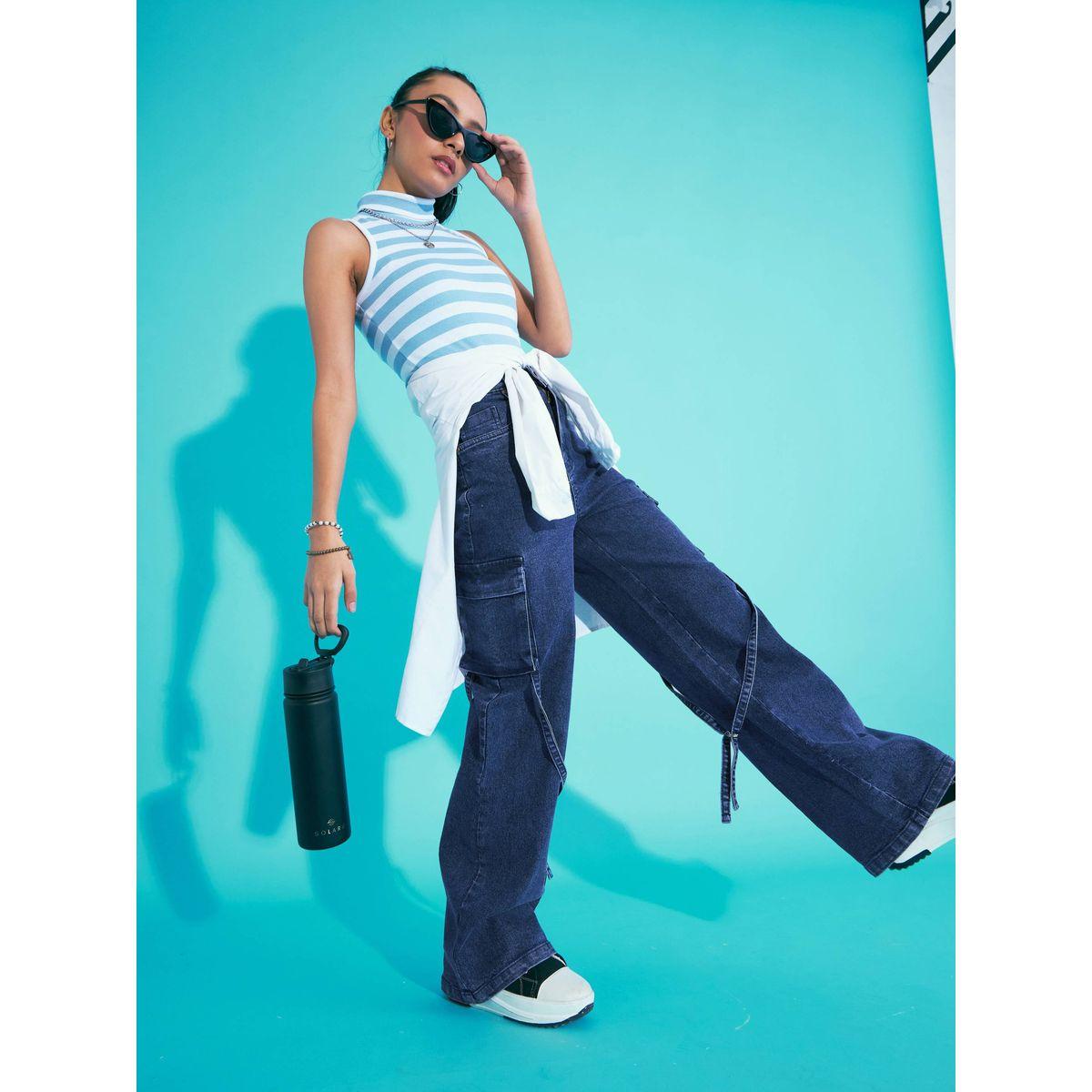 Noh-Voh X Styli  Solid Acid Wash Side Pocket Cargo Jeans-girls-clothing-bottoms-jeansandjeggings-image-1