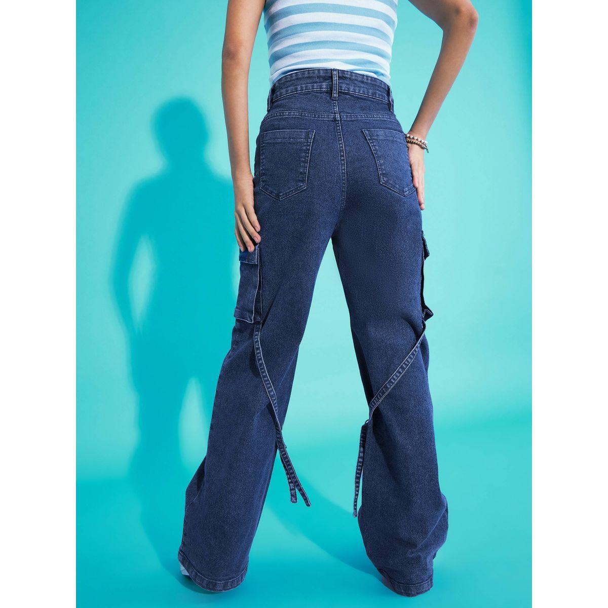 Noh-Voh X Styli  Solid Acid Wash Side Pocket Cargo Jeans-girls-clothing-bottoms-jeansandjeggings-image-4