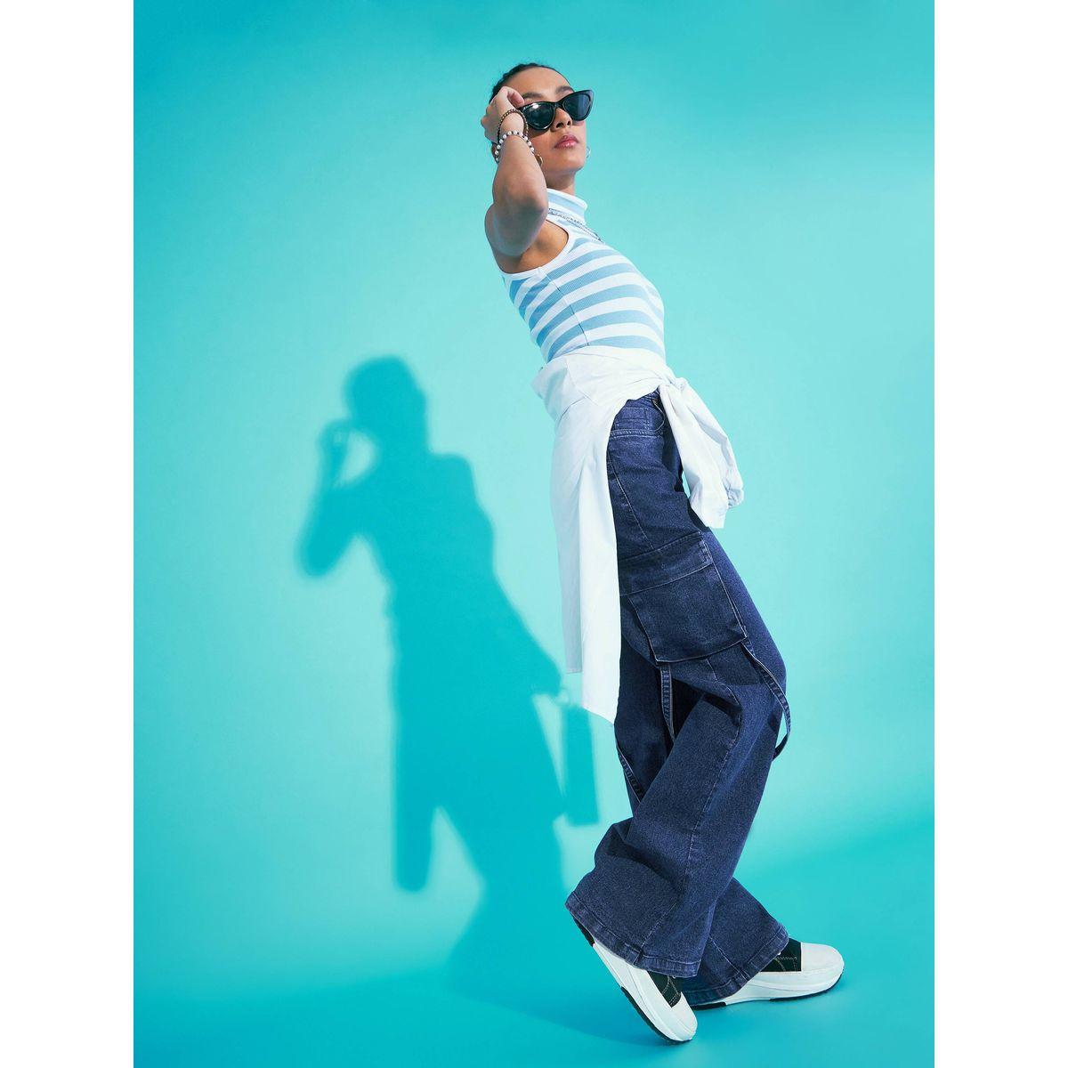 Noh-Voh X Styli  Solid Acid Wash Side Pocket Cargo Jeans-girls-clothing-bottoms-jeansandjeggings-image-5