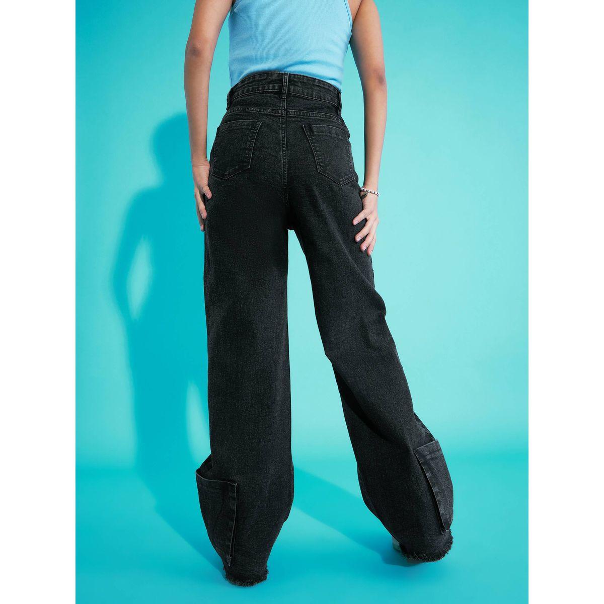Noh-Voh X Styli  Solid Acid Wash Hem Pocket Straight Jeans-girls-clothing-bottoms-jeansandjeggings-image-3