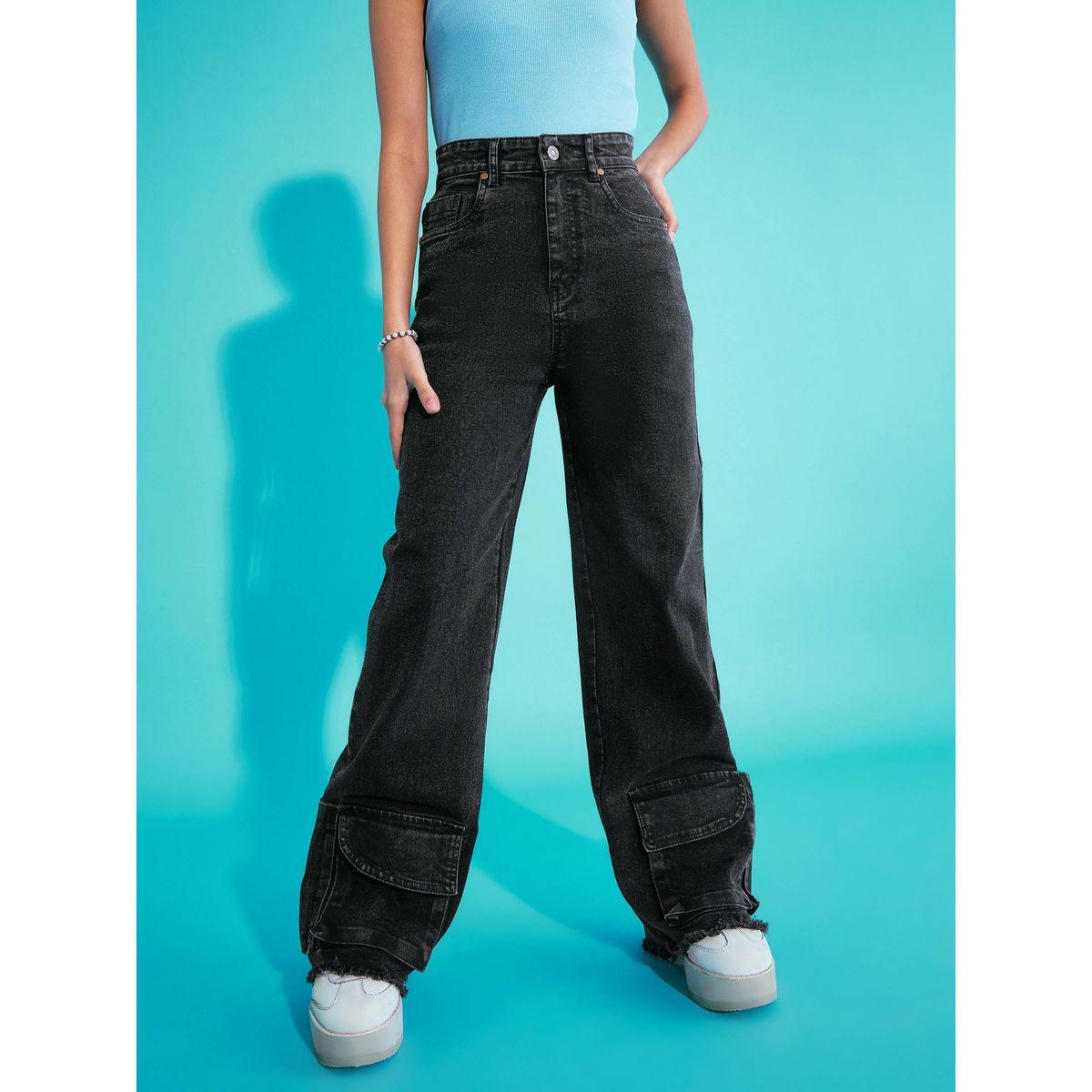 Noh-Voh X Styli  Solid Acid Wash Hem Pocket Straight Jeans-girls-clothing-bottoms-jeansandjeggings-image-5
