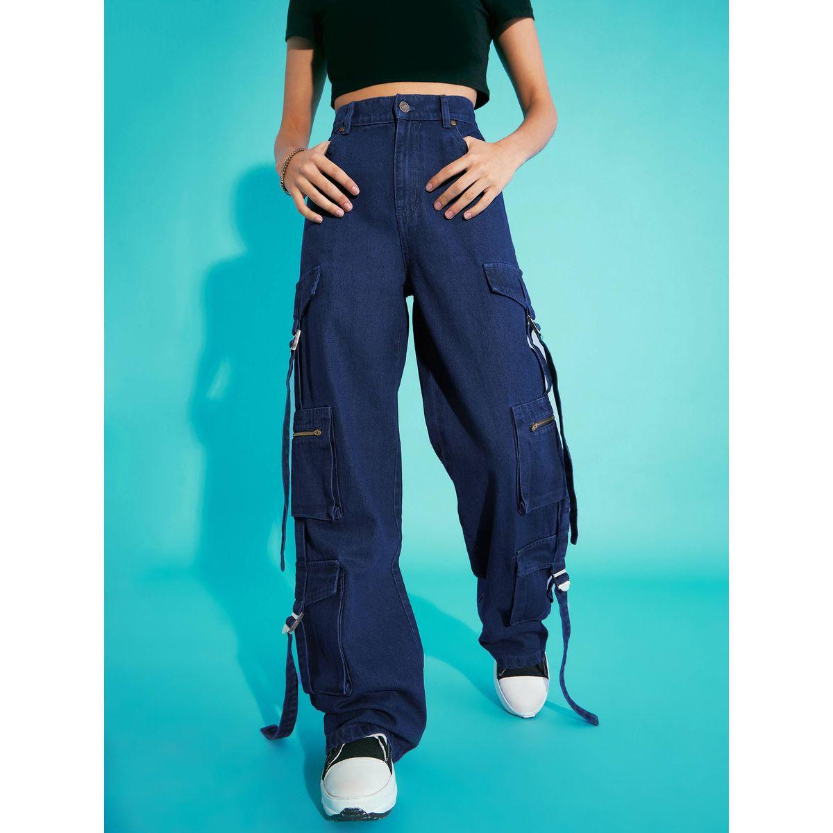Noh-Voh X Styli  Solid Acid Wash Side Tape Cargo Jeans-girls-clothing-bottoms-jeansandjeggings-image-1