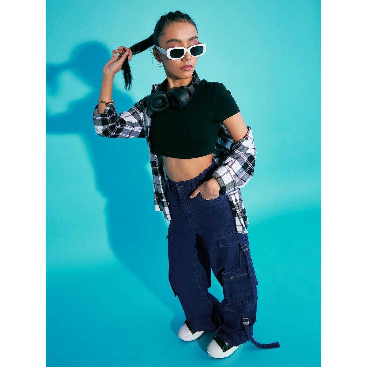 Noh-Voh X Styli  Solid Acid Wash Side Tape Cargo Jeans-girls-clothing-bottoms-jeansandjeggings-image-2