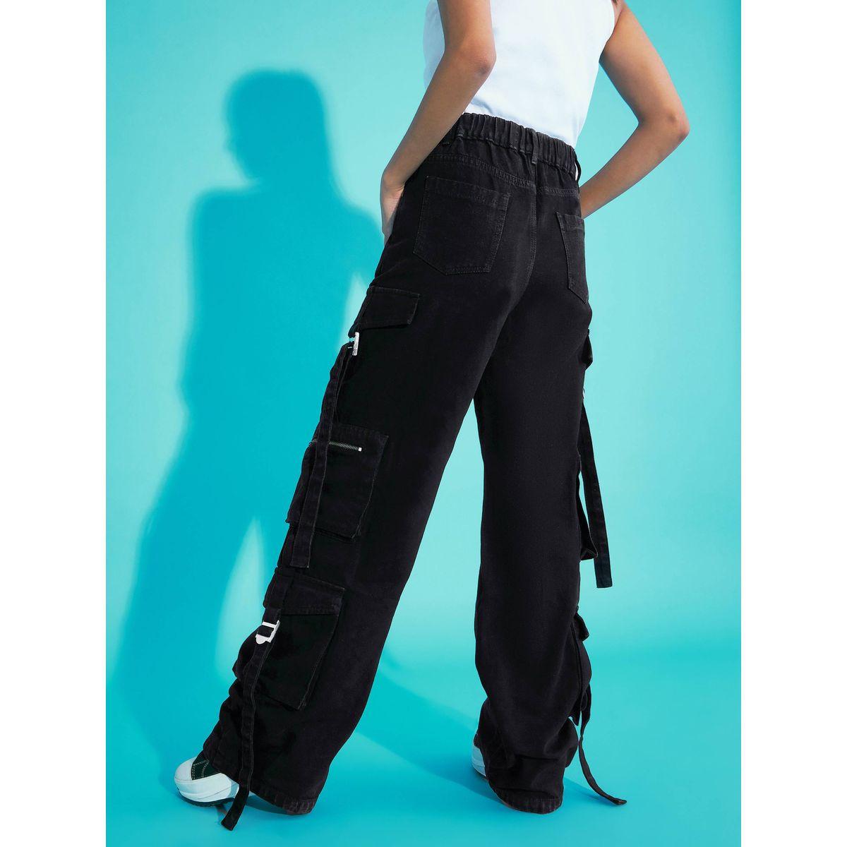 Noh-Voh X Styli  Solid Acid Wash Side Tape Cargo Jeans-girls-clothing-bottoms-jeansandjeggings-image-5