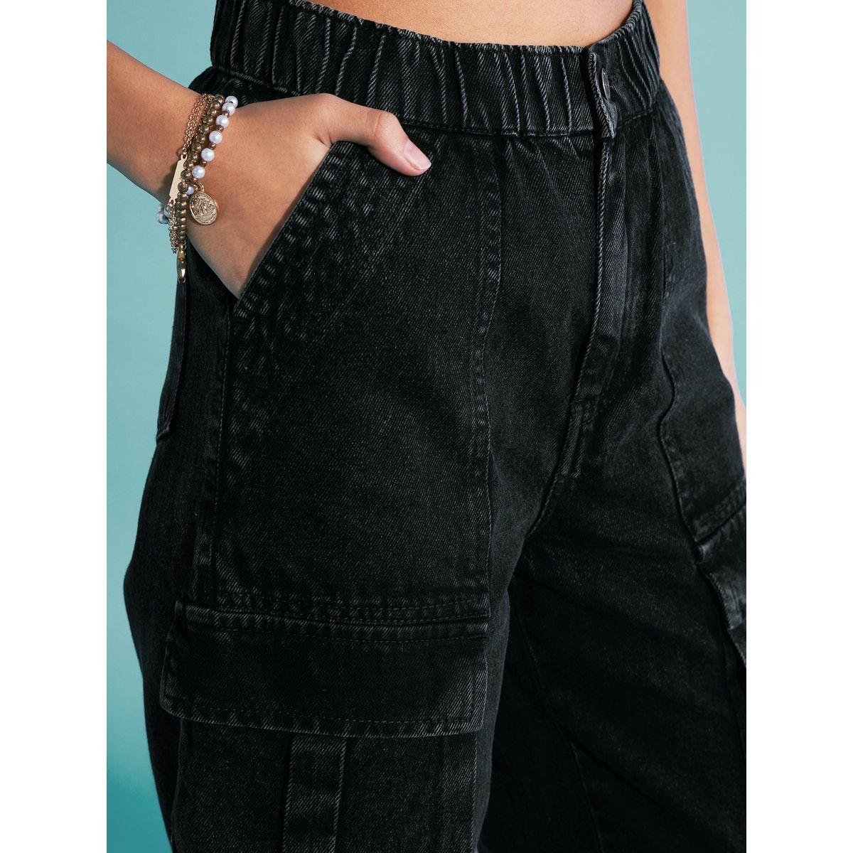 Noh-Voh X Styli  Acid Wash Elasticated Waist Cargo Jeans-girls-clothing-bottoms-jeansandjeggings-image-4