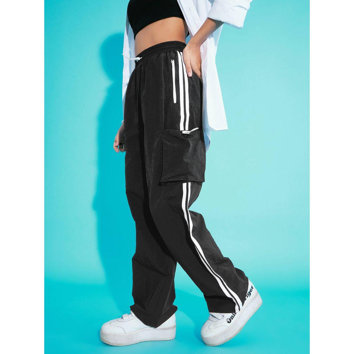 Noh-Voh X Styli  Contrast Side Tape Cargo Parachute Pants-girls-clothing-bottoms-trousers-image-1