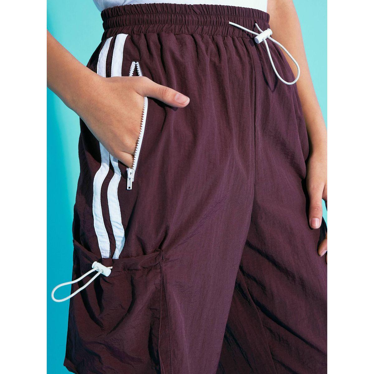 Noh-Voh X Styli  Contrast Side Tape Cargo Parachute Pants-girls-clothing-bottoms-trousers-image-4