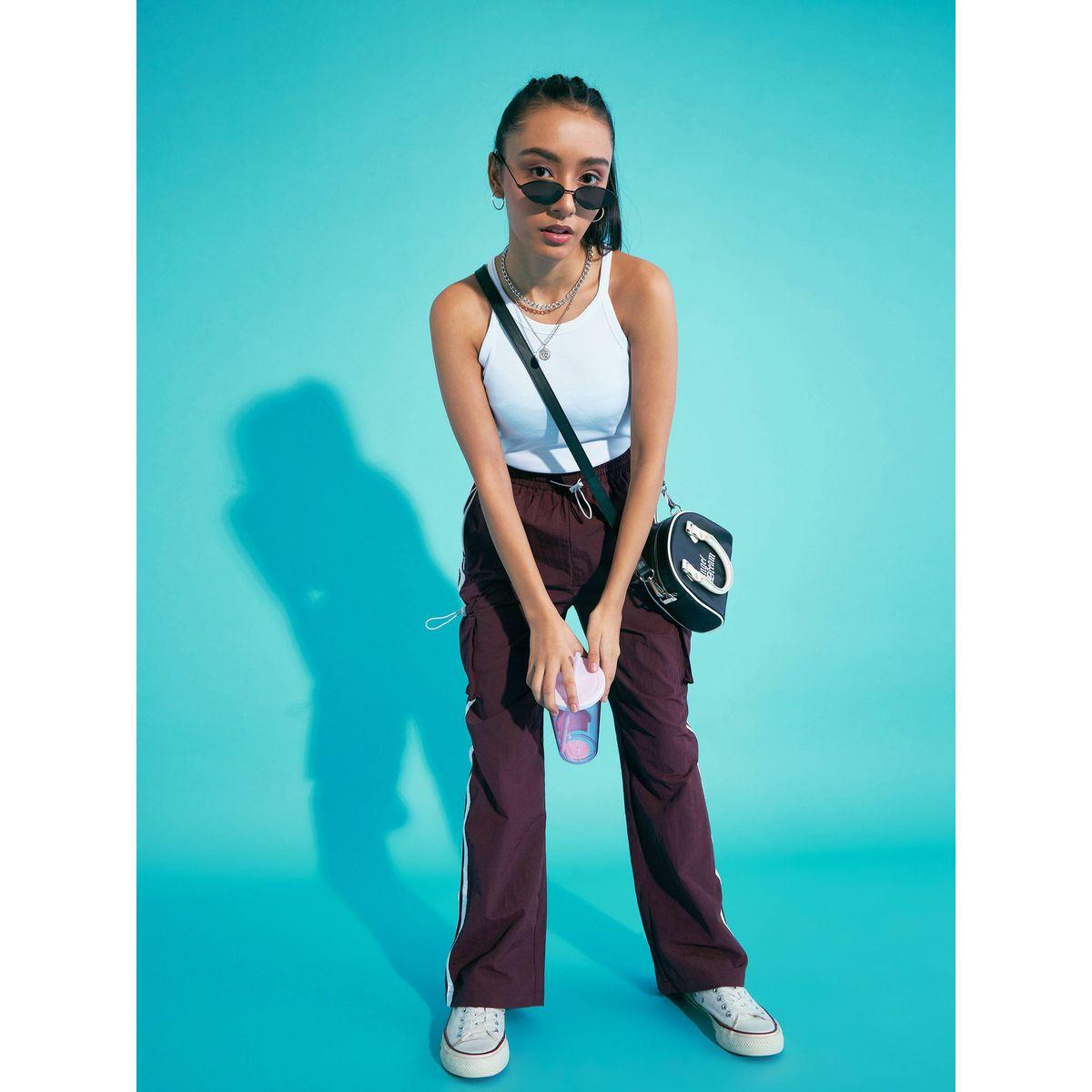 Noh-Voh X Styli  Contrast Side Tape Cargo Parachute Pants-girls-clothing-bottoms-trousers-image-7