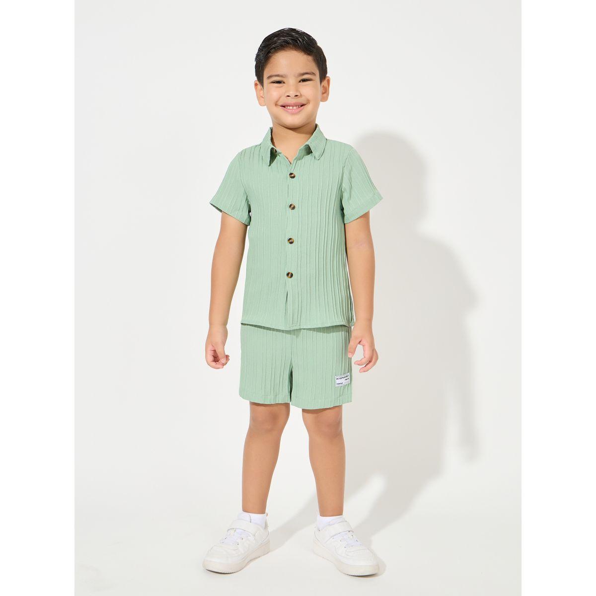 Styli Elevate Textured Shirt & Patch Detail Shorts Set-boys-clothing-setsandcoords-image-1