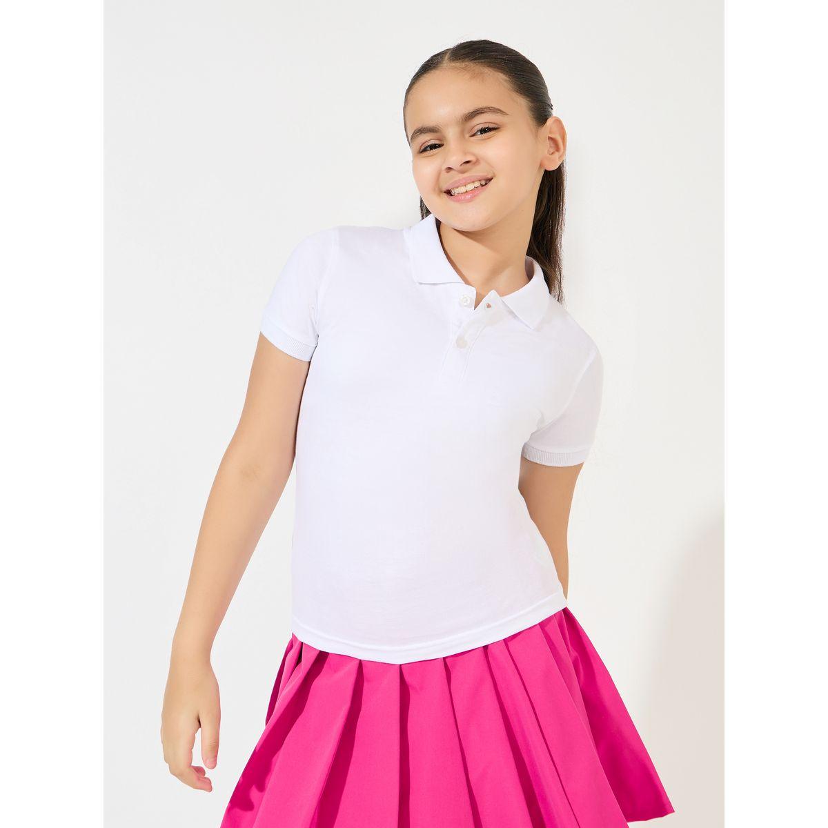 تيشيرت سادة بياقة بولو واكمام قصيرة-girls-clothing-tshirts-image-1
