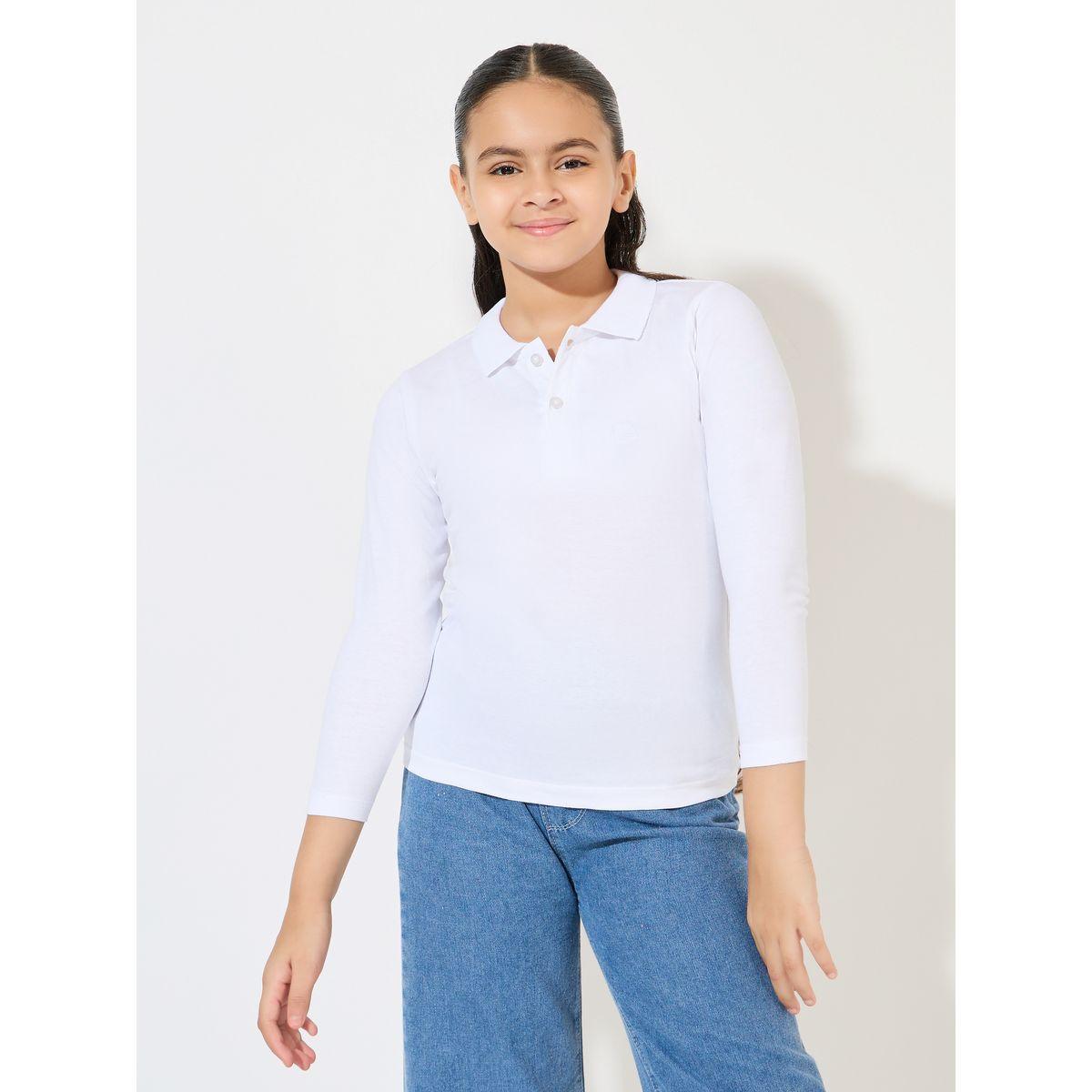 تيشيرت سادة بياقة بولو واكمام 3/4-girls-clothing-tshirts-image-4