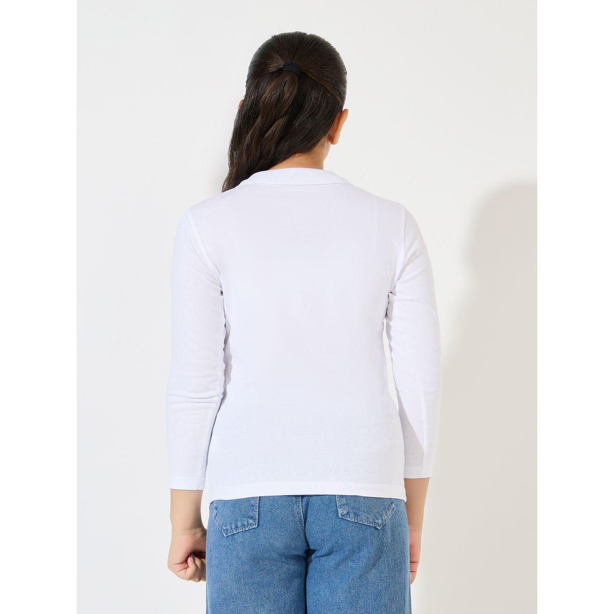 تيشيرت سادة بياقة بولو واكمام 3/4-girls-clothing-tshirts-image-1