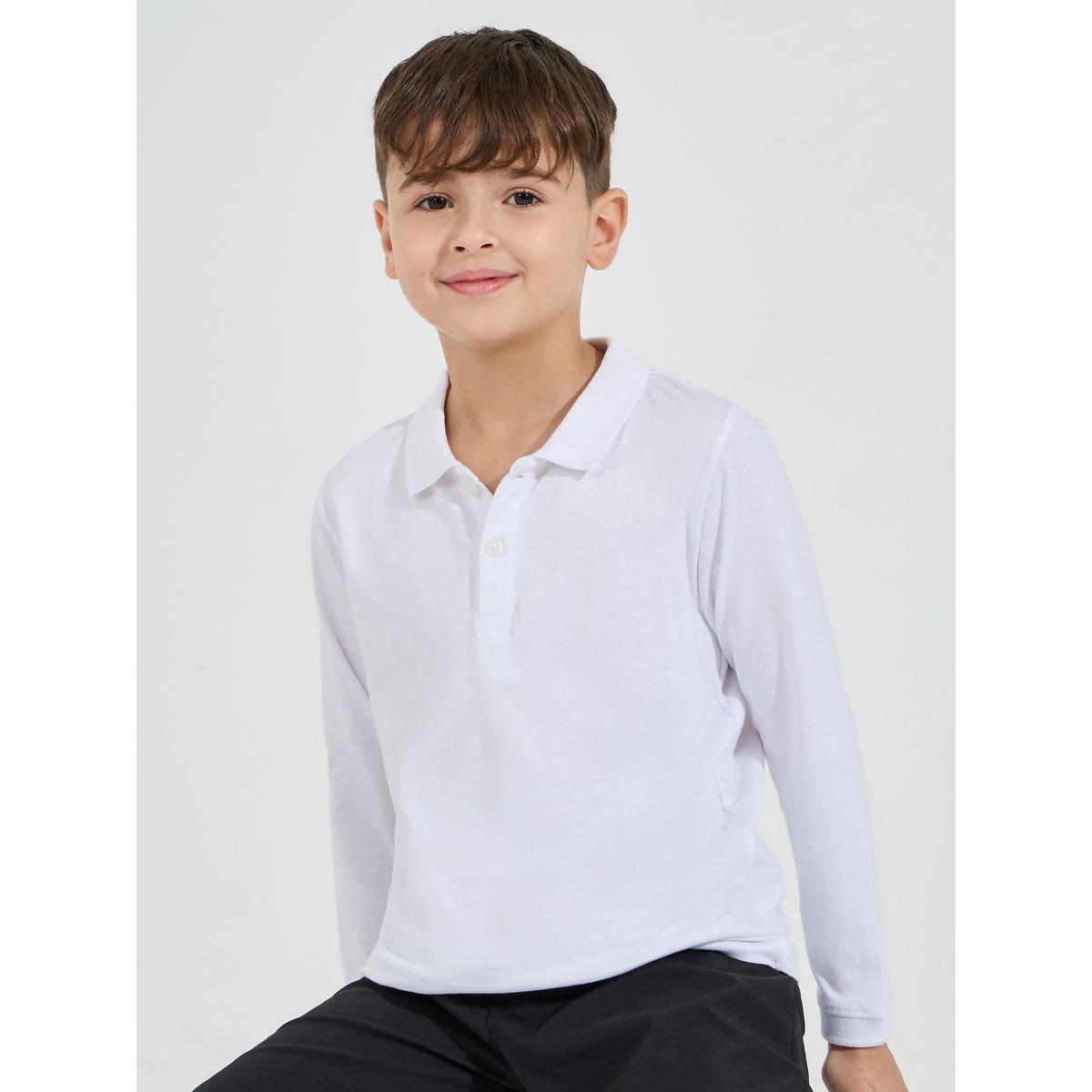 تيشيرت سادة بياقة بولو مع أكمام طويلة-boys-clothing-tshirtsandpolos-image-1