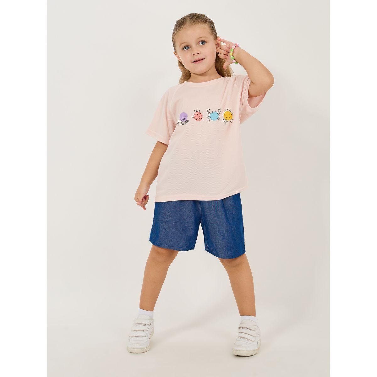 Styli Graphic Print Textured T-Shirt & Shorts Set-girls-clothing-setsandcoords-image-1