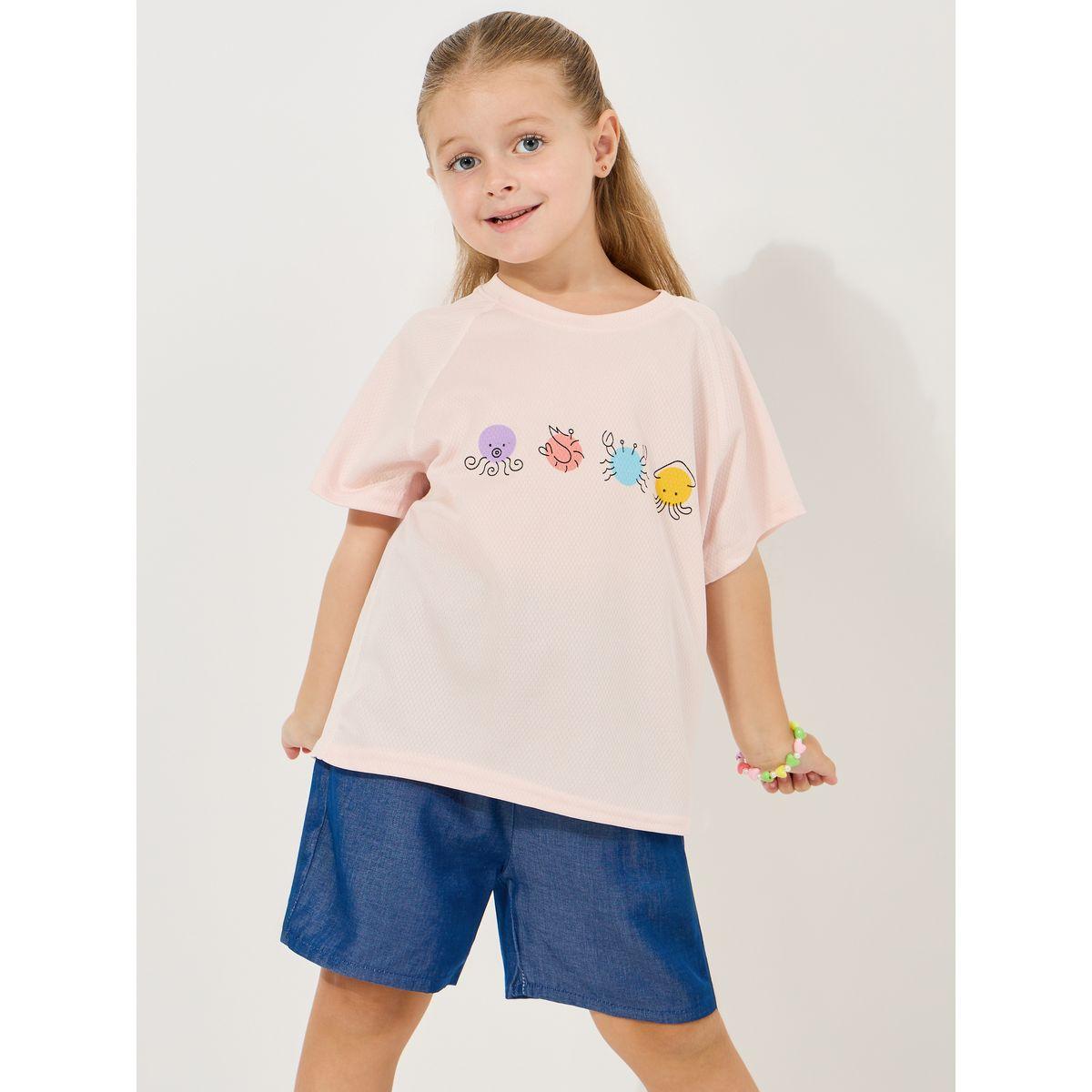 Styli Graphic Print Textured T-Shirt & Shorts Set-girls-clothing-setsandcoords-image-2