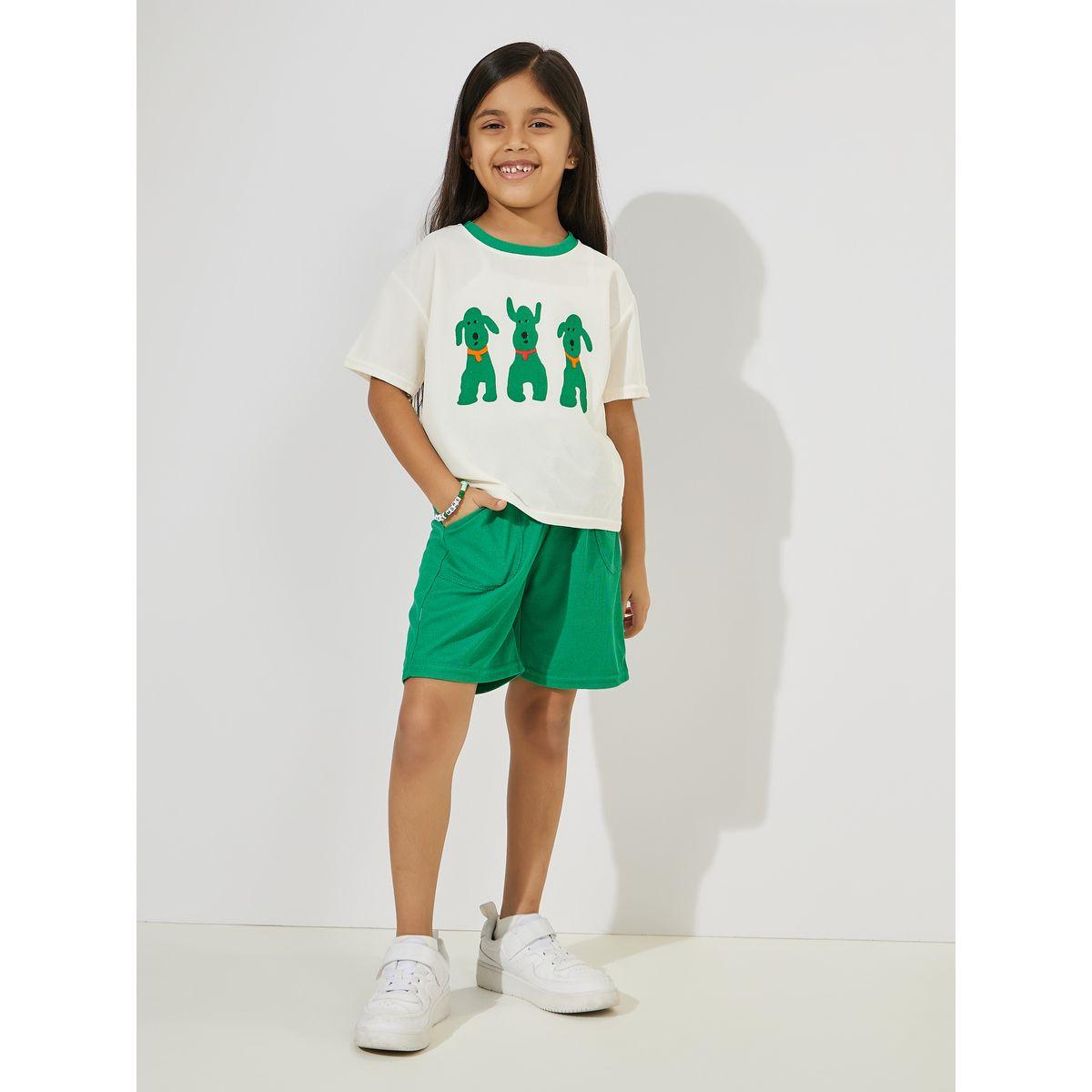 Styli Front Graphic Print T-Shirt & Shorts Set-girls-clothing-setsandcoords-image-1