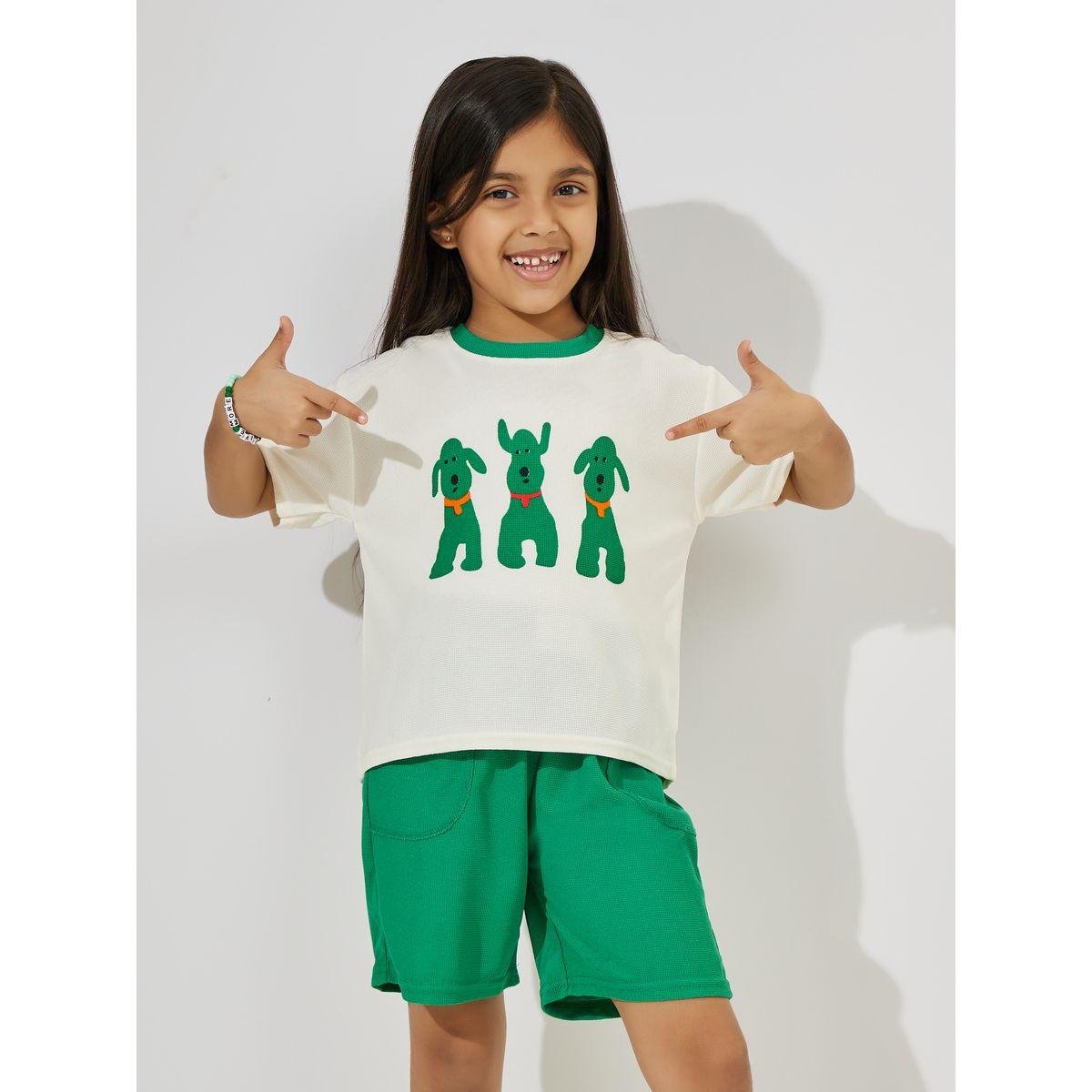 Styli Front Graphic Print T-Shirt & Shorts Set-girls-clothing-setsandcoords-image-2