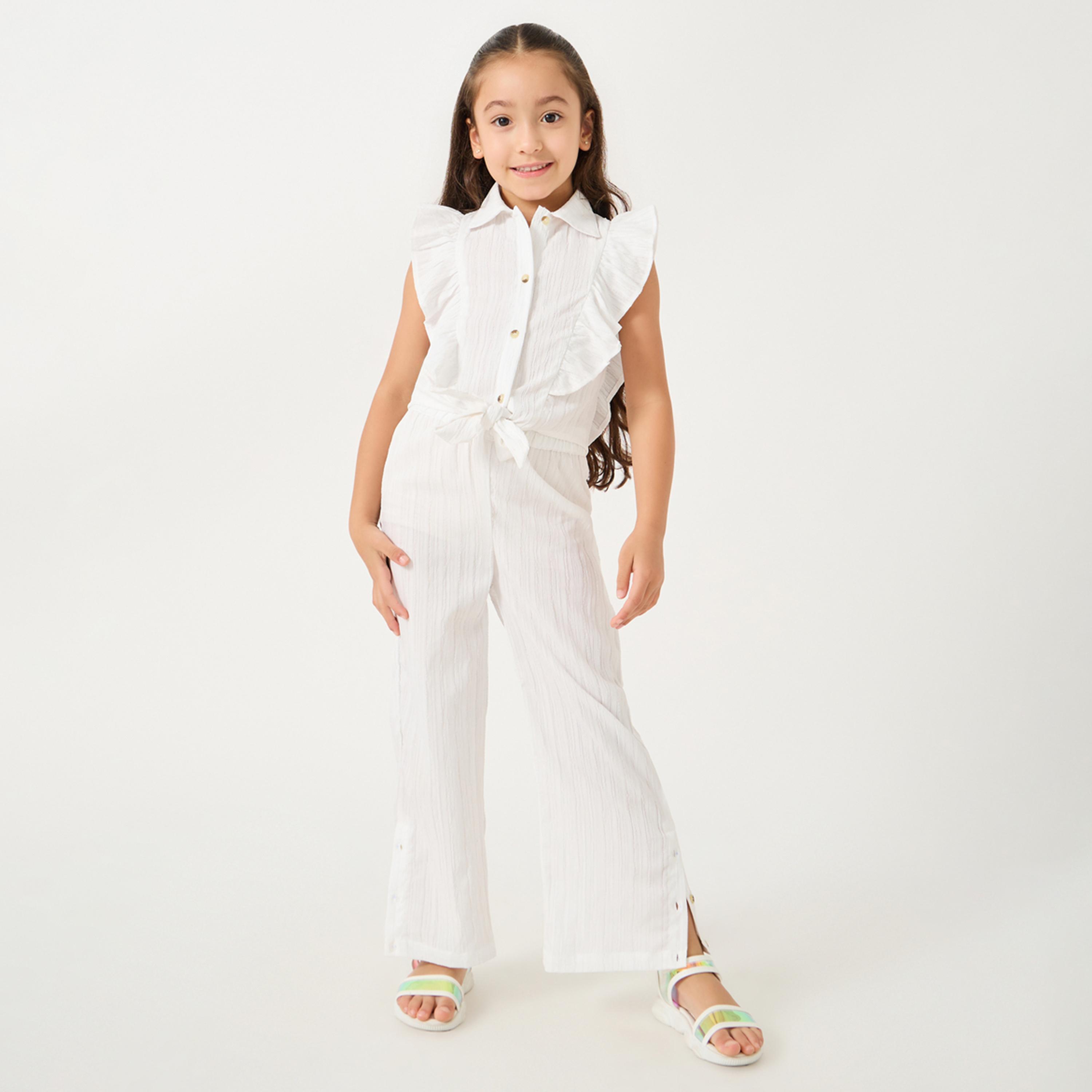 Styli Kids Coord Set With Tie Up Collared Shirt And Wide Leg Pants-girls-clothing-setsandcoords-image-1