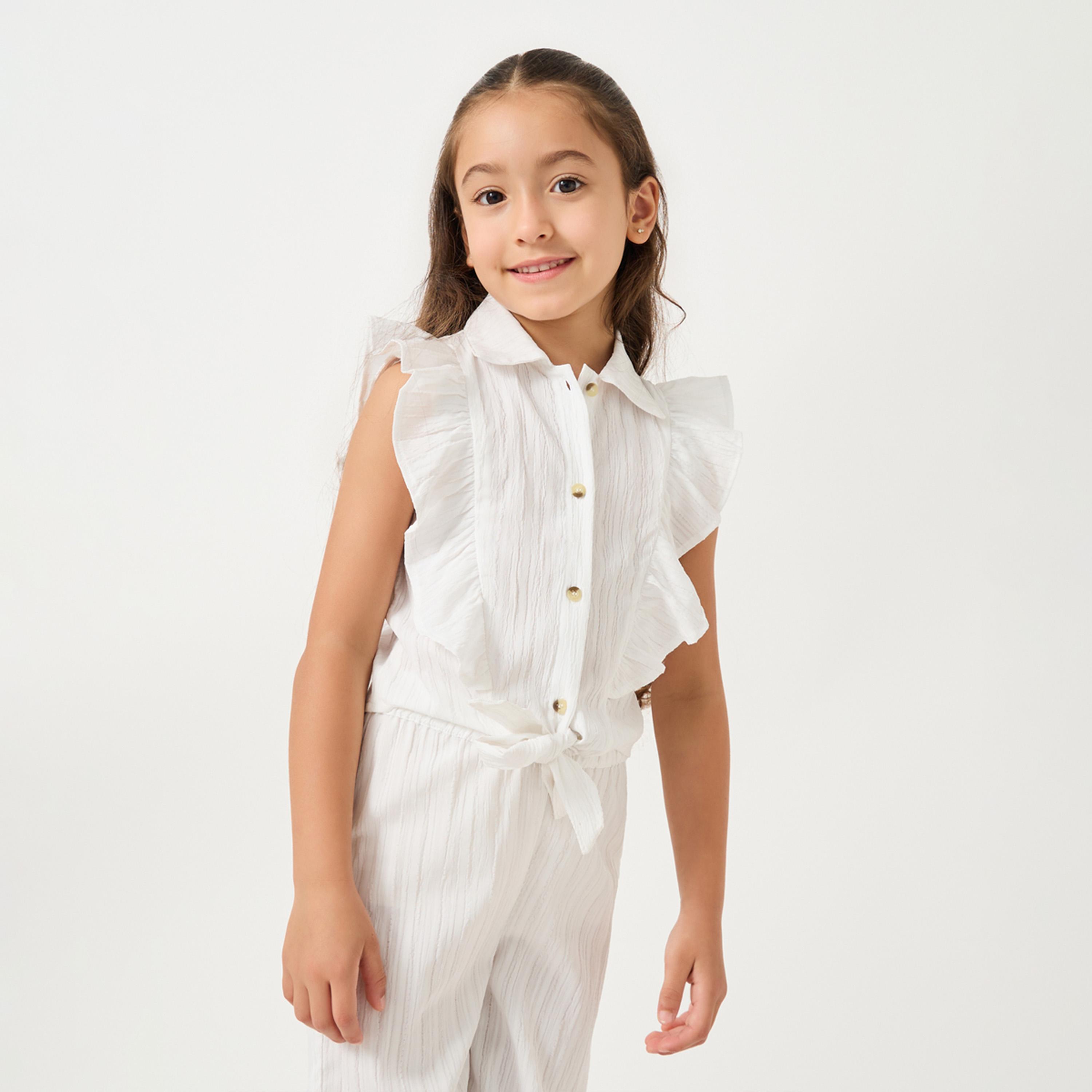 Styli Kids Coord Set With Tie Up Collared Shirt And Wide Leg Pants-girls-clothing-setsandcoords-image-2