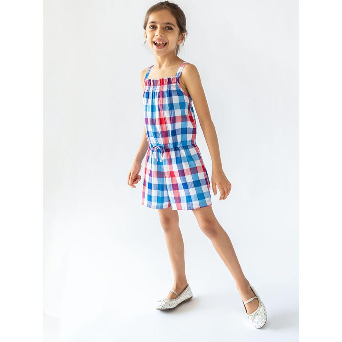 جمبسوت قصير بلا أكمام مطبع بمربعات-girls-clothing-rompers-image-1