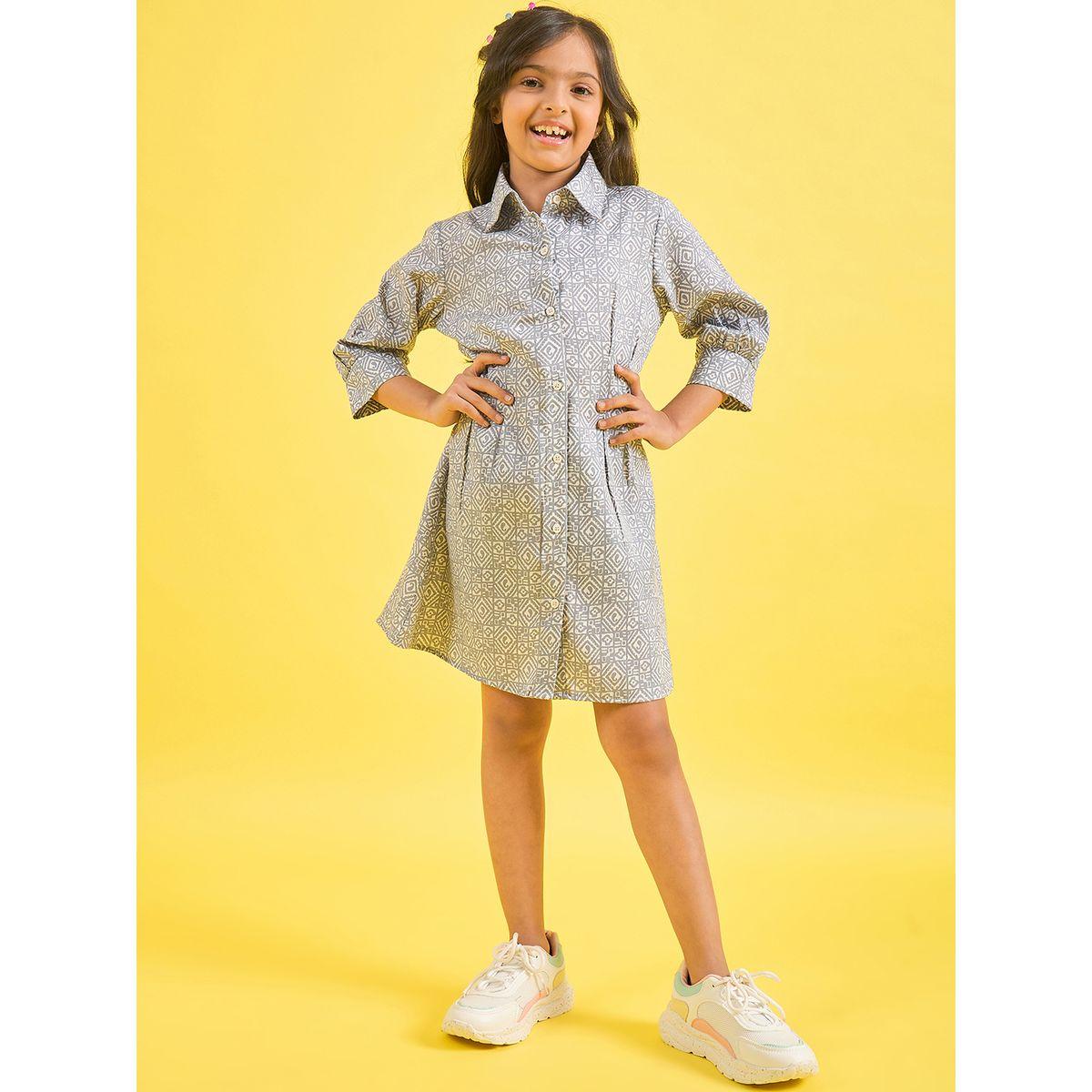 فستان مطبع بالكامل مع اكمام 3/4 ستايلو بَج × ستايلي-girls-clothing-dressesandjumpsuits-image-1