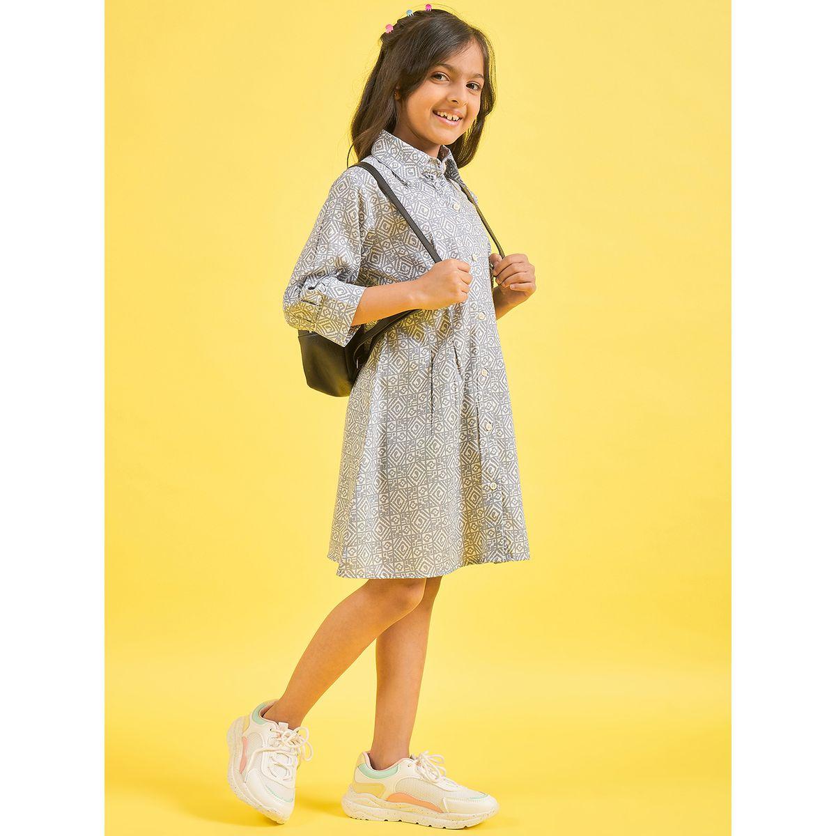 فستان مطبع بالكامل مع اكمام 3/4 ستايلو بَج × ستايلي-girls-clothing-dressesandjumpsuits-image-2