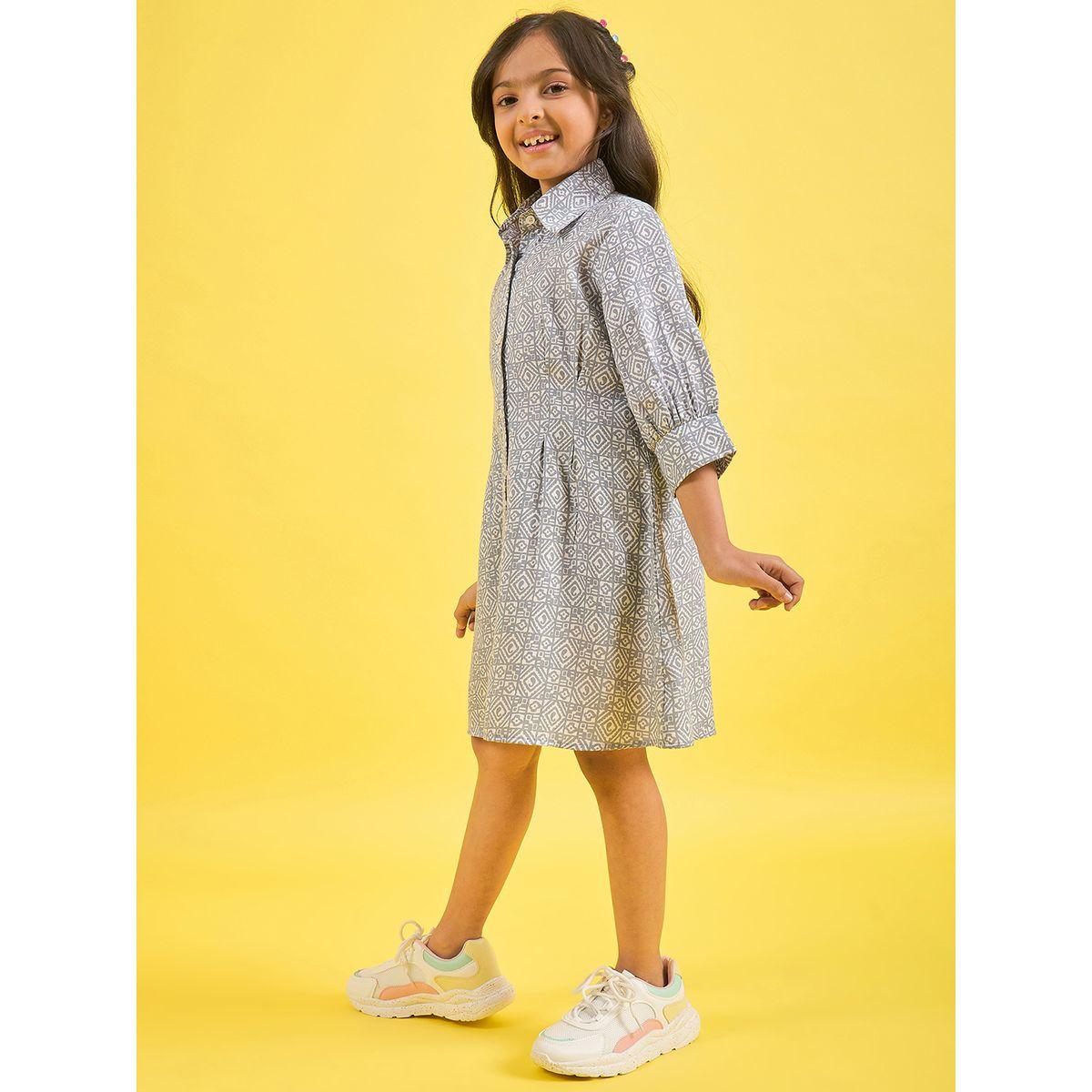 فستان مطبع بالكامل مع اكمام 3/4 ستايلو بَج × ستايلي-girls-clothing-dressesandjumpsuits-image-3