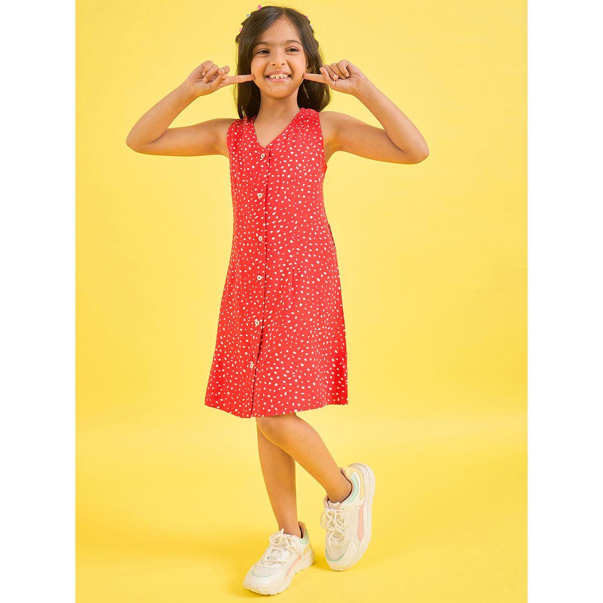 Stylo Bug X Styli Spot Print V Neck Casual Dress-girls-clothing-dressesandjumpsuits-image-1