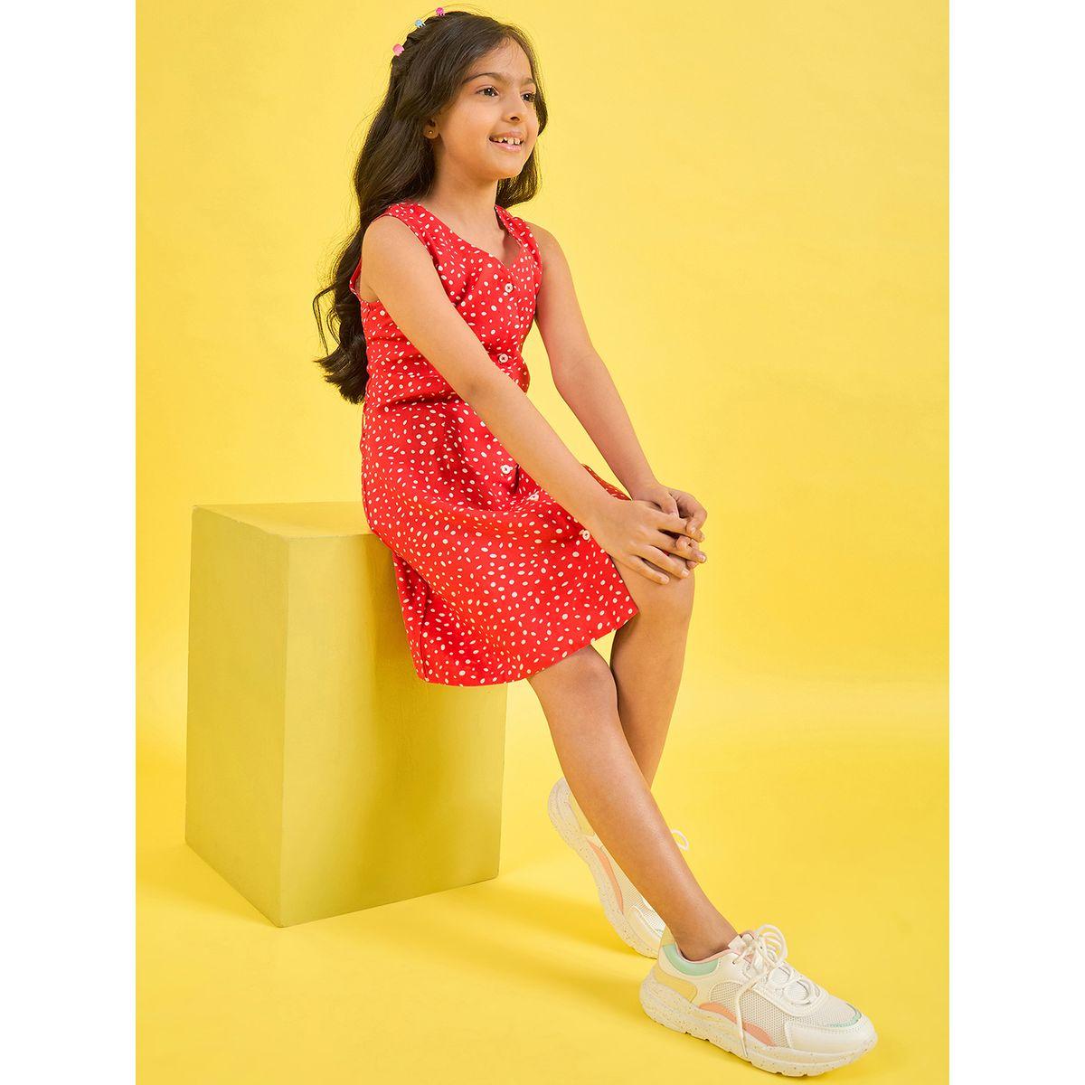 Stylo Bug X Styli Spot Print V Neck Casual Dress-girls-clothing-dressesandjumpsuits-image-2