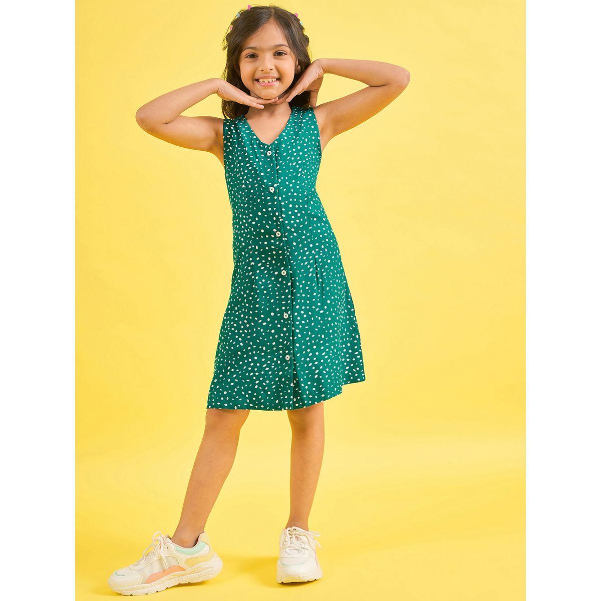 فستان بطول الركبة وبلا اكمام مع ازرار غلق ستايلو بَج × ستايلي-girls-clothing-dressesandjumpsuits-image-1