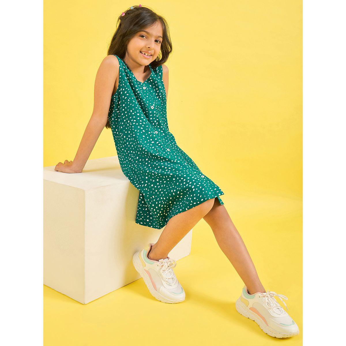 فستان بطول الركبة وبلا اكمام مع ازرار غلق ستايلو بَج × ستايلي-girls-clothing-dressesandjumpsuits-image-2