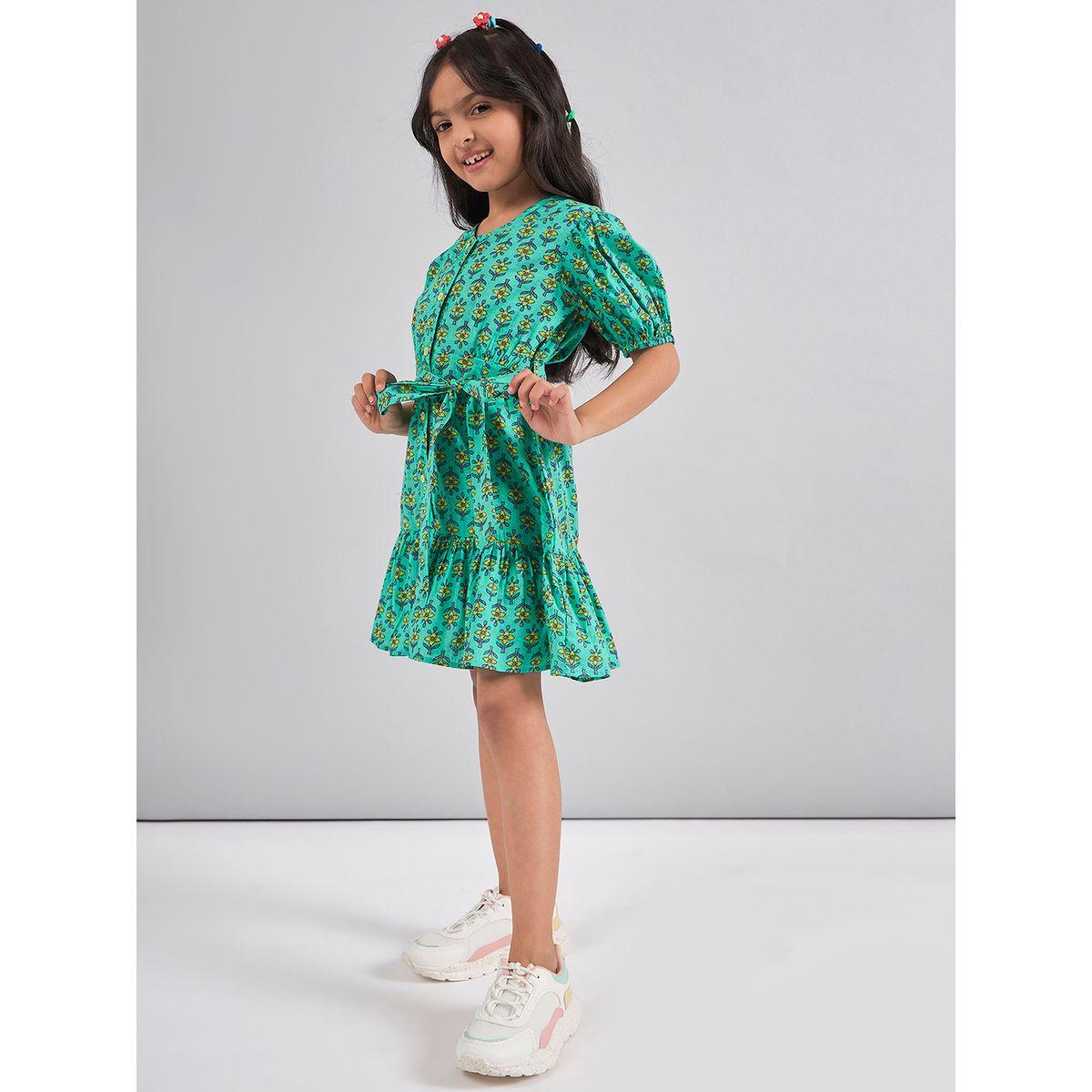 فستان كاجوال مطبع بزهور مع حزام خصر ستايلو بَج × ستايلي-girls-clothing-dressesandjumpsuits-image-3