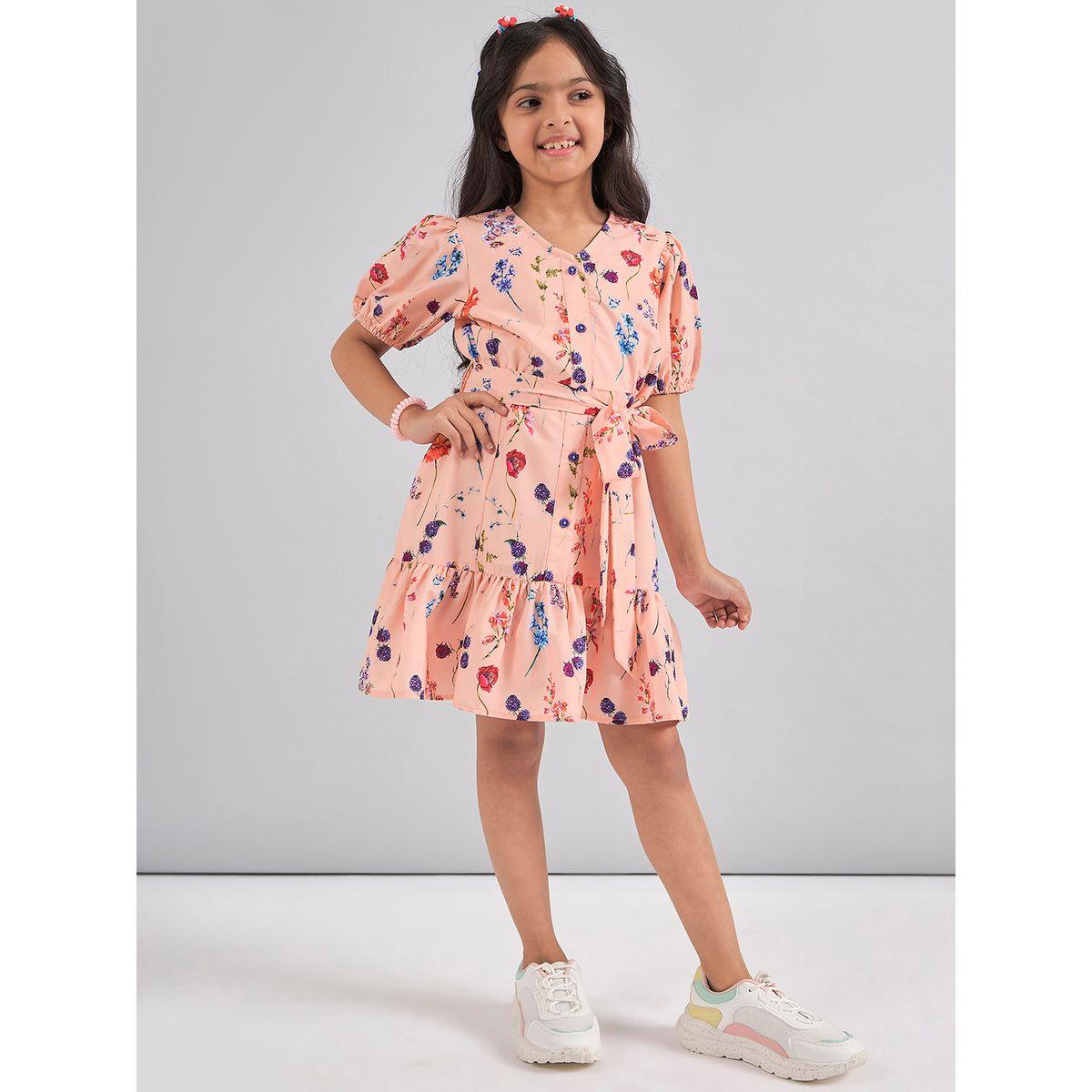 فستان كاجوال مطبع بزهور مع حزام خصر ستايلو بَج × ستايلي-girls-clothing-dressesandjumpsuits-image-1