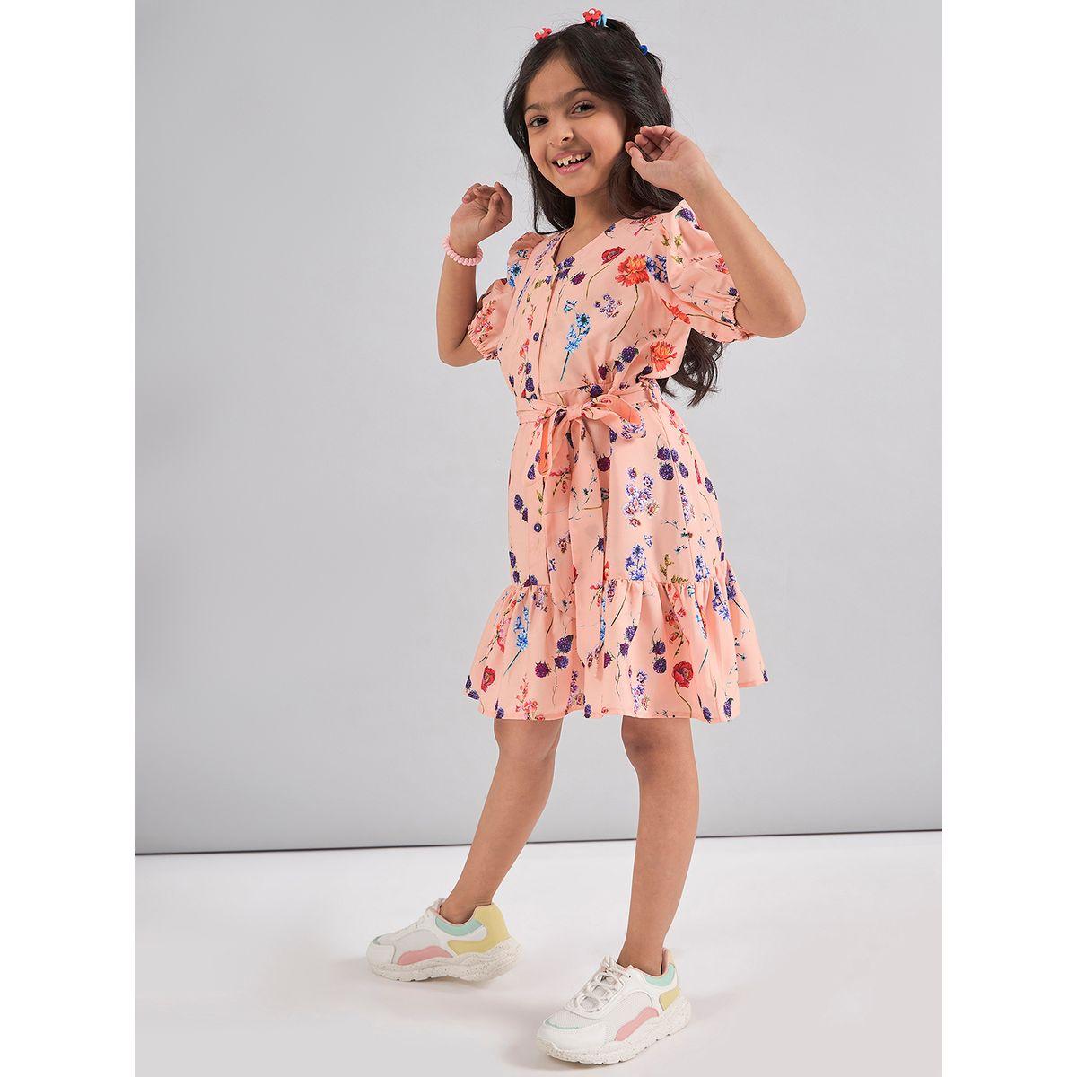 فستان كاجوال مطبع بزهور مع حزام خصر ستايلو بَج × ستايلي-girls-clothing-dressesandjumpsuits-image-3