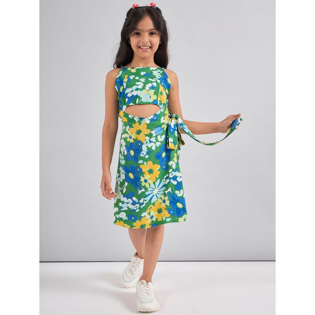 فستان مطبع بزهور ومزين بفتحات ستايلو بَج × ستايلي-girls-clothing-dressesandjumpsuits-image-1