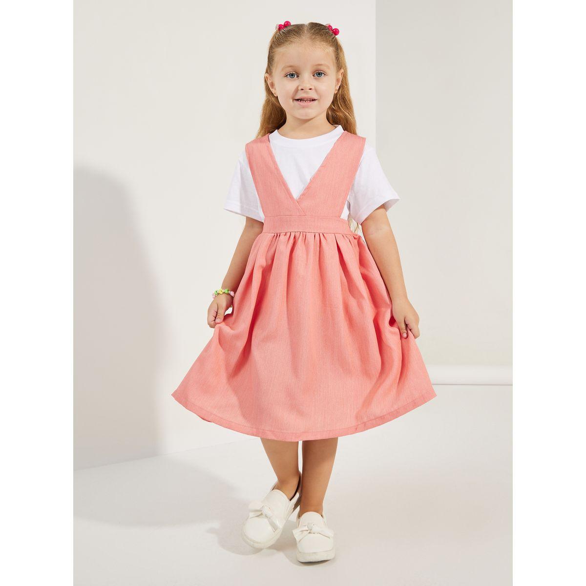 Styli Solid V Neck Pinafore Dress-girls-clothing-dressesandjumpsuits-image-1