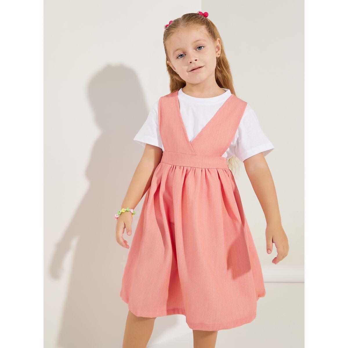 Styli Solid V Neck Pinafore Dress-girls-clothing-dressesandjumpsuits-image-2