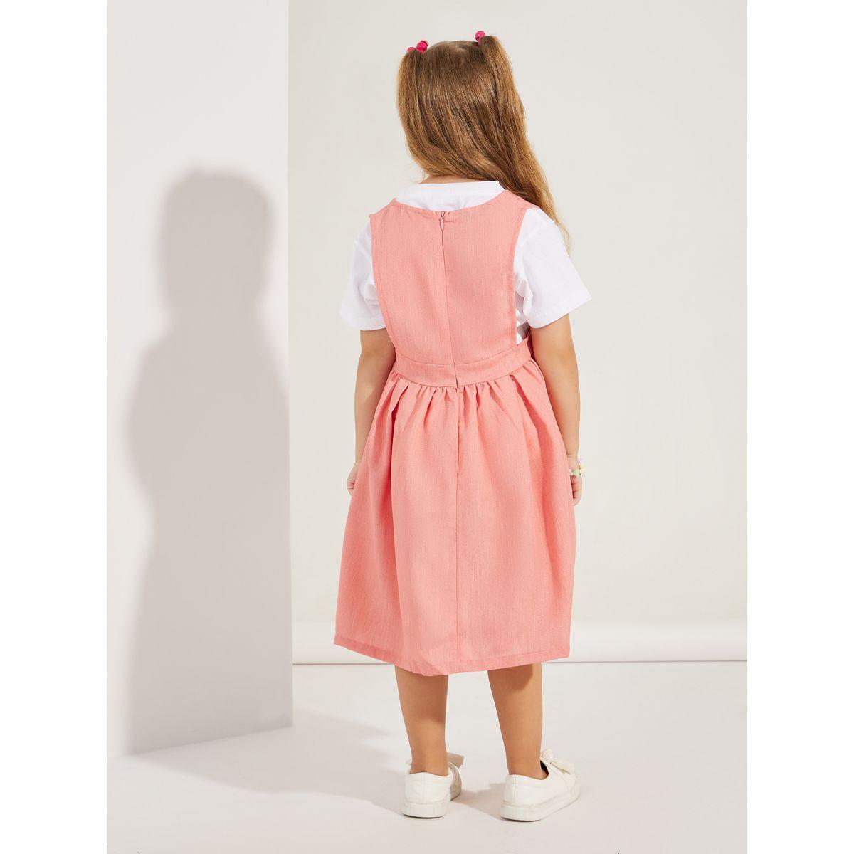 Styli Solid V Neck Pinafore Dress-girls-clothing-dressesandjumpsuits-image-4