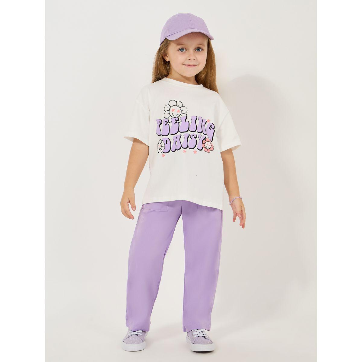 Styli Graphic Print Oversized T-Shirt & Solid Pants Set-girls-clothing-setsandcoords-image-1