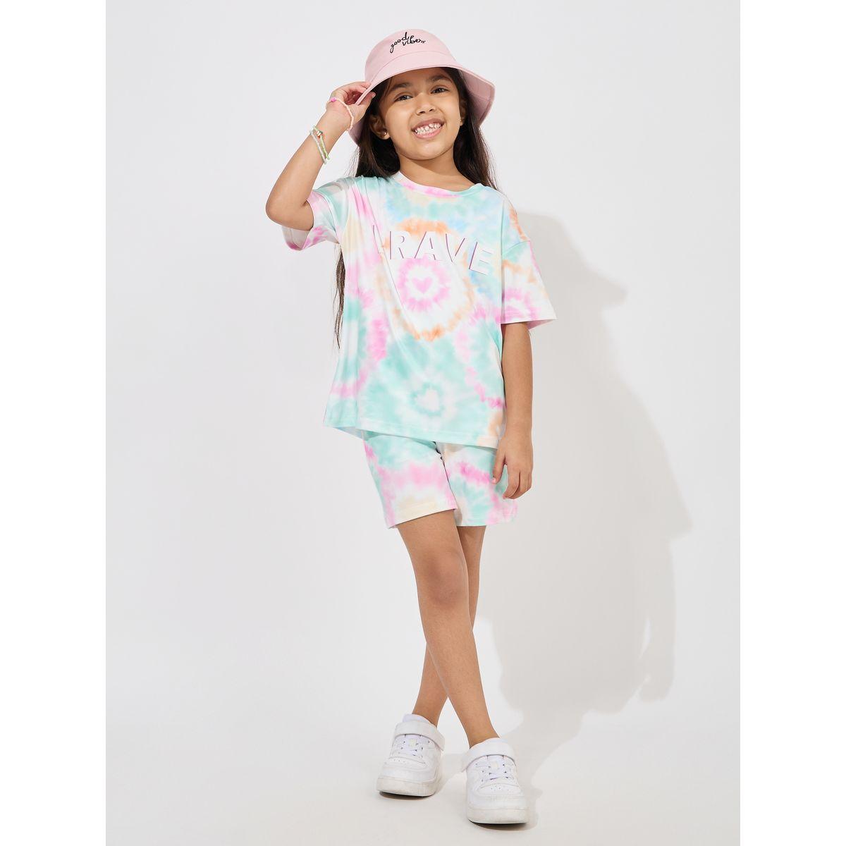 Styli Tie Dye Print Oversized T-Shirt & Shorts Set-girls-clothing-setsandcoords-image-1