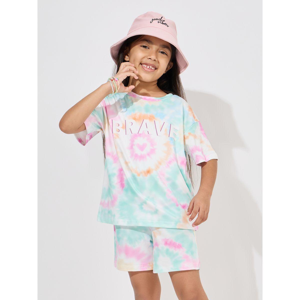 مجموعة من شورت وتيشيرت فضفاض بطبعة تاي داي-girls-clothing-setsandcoords-image-2